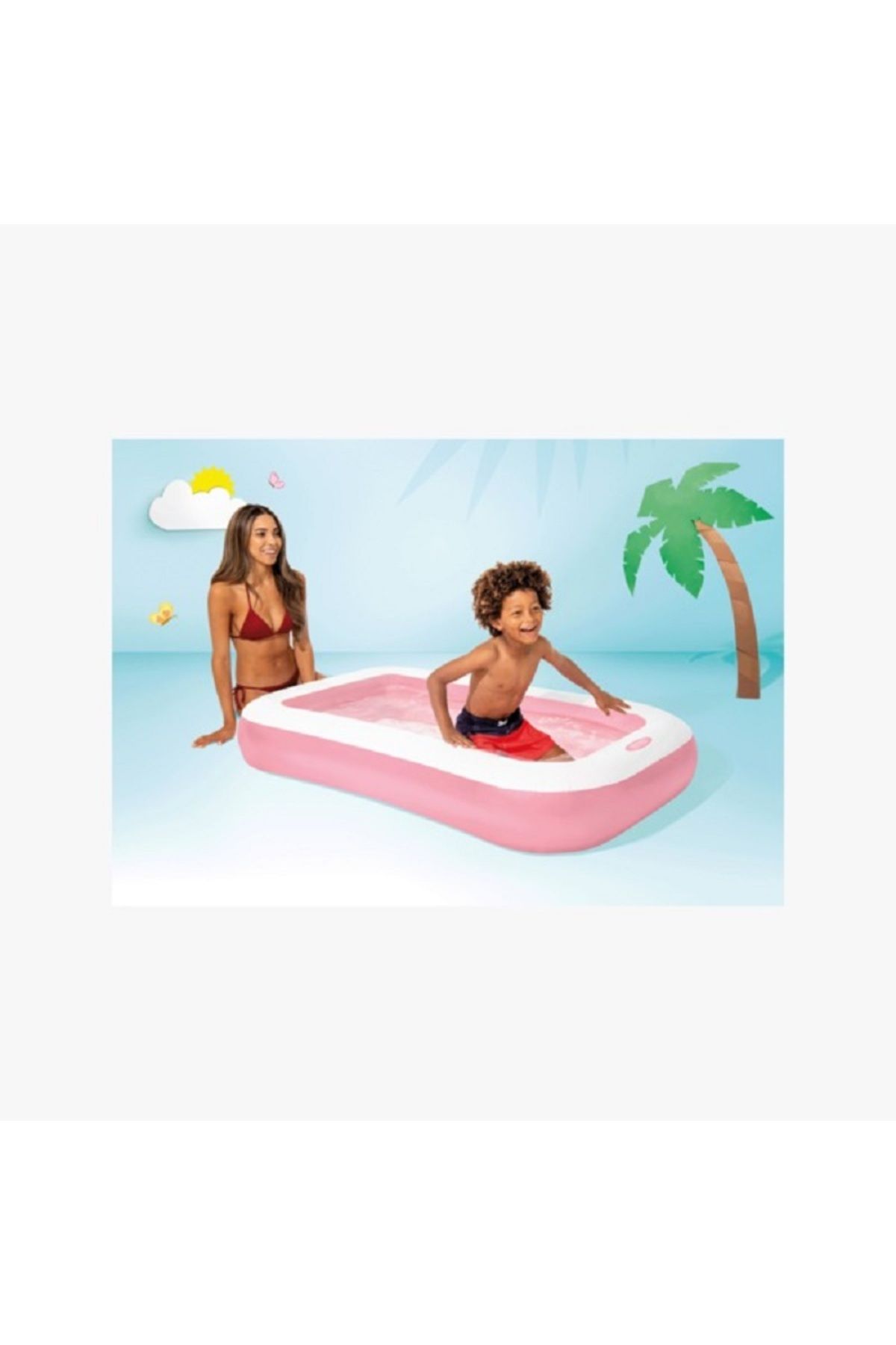 Intex-Durable Rectangular Inflatable Kiddie Swimming Pool Pink and White 3