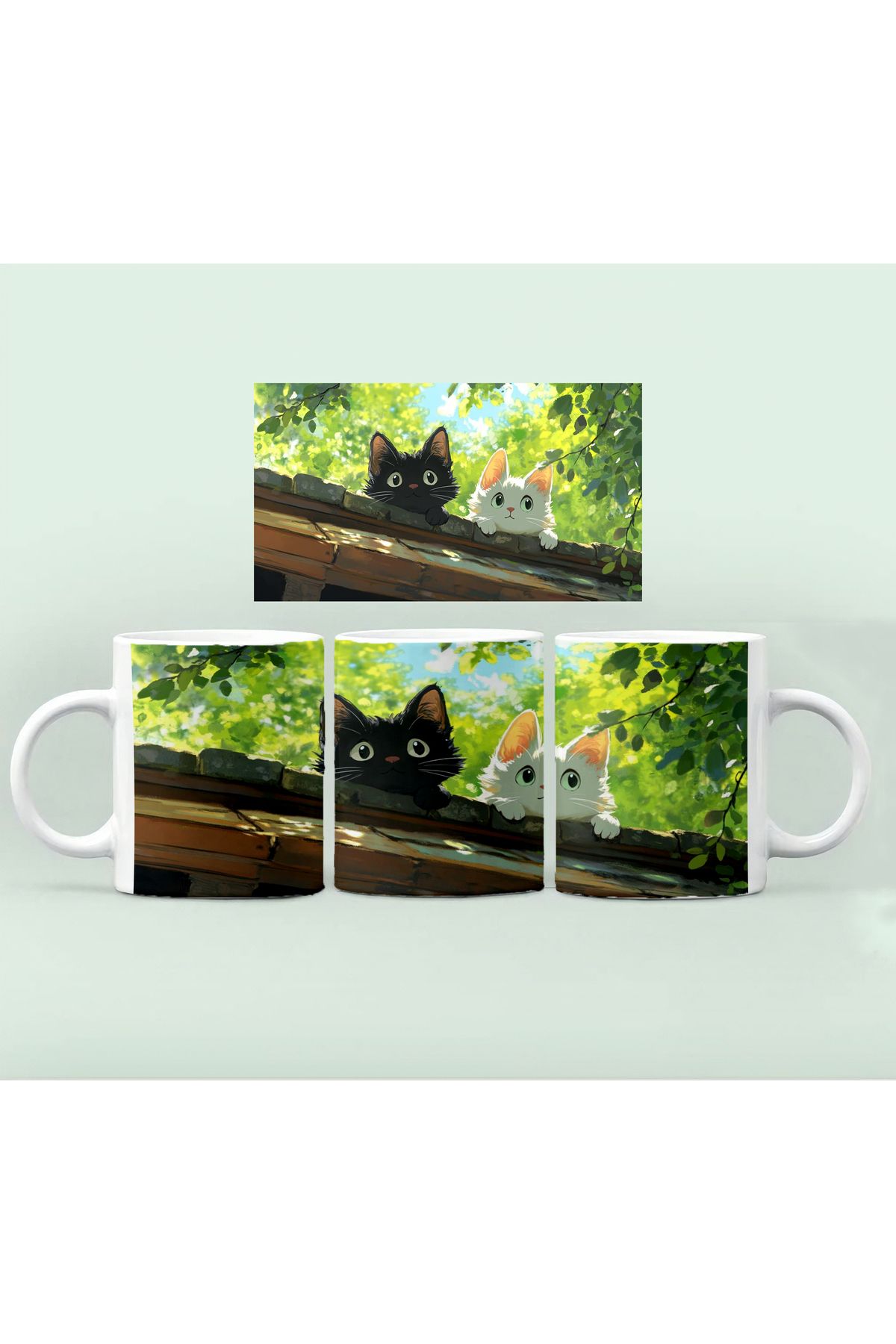 RHG Art Renkli Gözlü Kedili Kupa Bardak / 3 Efekt Kedi Baskılı Kupa Bardak Kahve Fincanı 300 ml