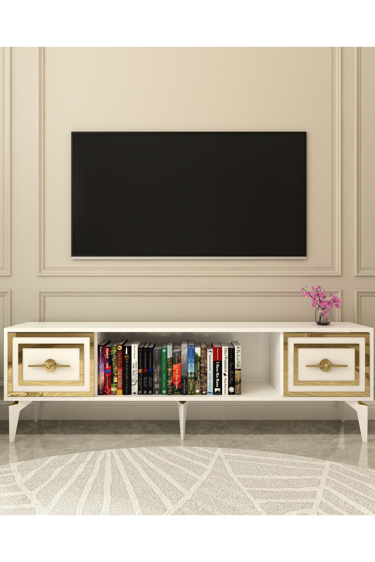 DemonteHome SAMBADH 180 CM TV SEHPASI (ALT MODÜL) BEYAZ-ALTIN