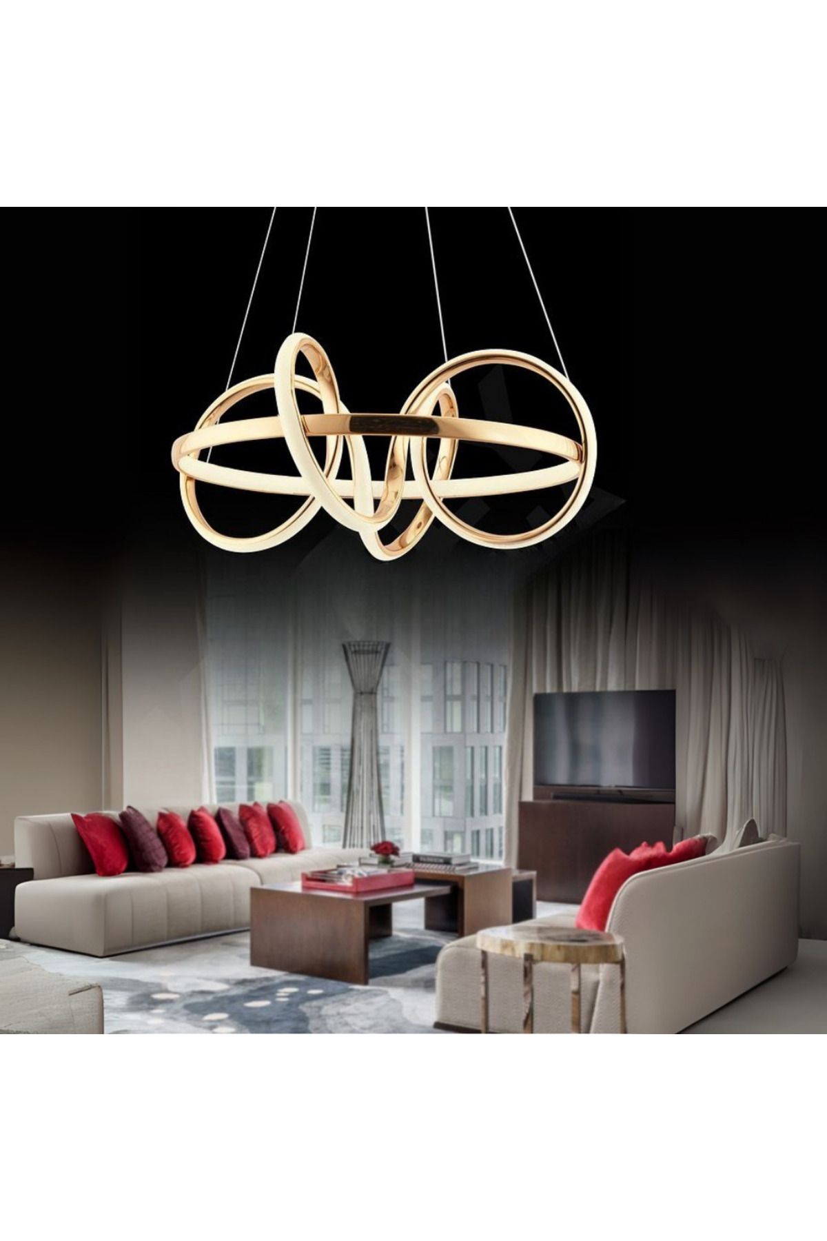 neeko PARMA 4’lü Ledli Kumandalı Avize – Modern Sarkıt, 3‑Renk Dimmerli Gold Kasa