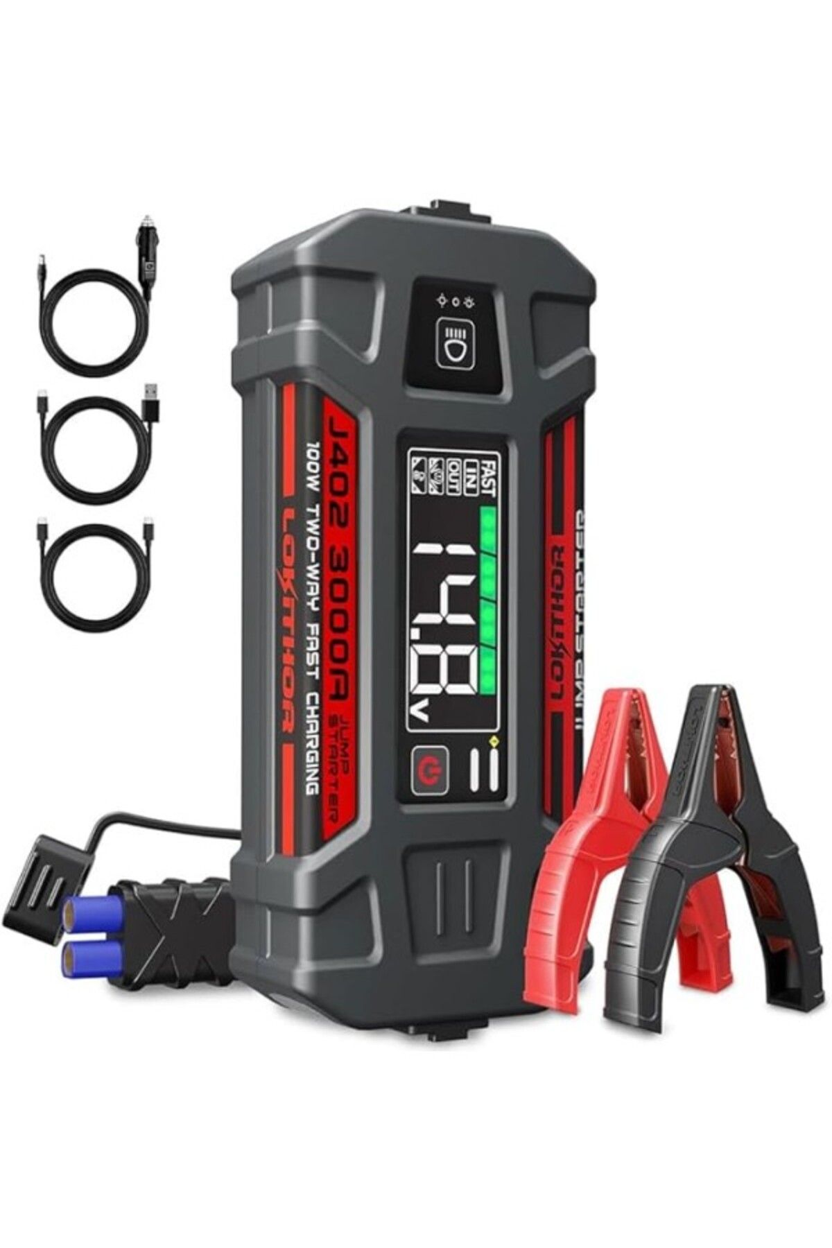 ShopZum J402 12V 3000Amp Li-Polimer Akıllı Akü Takviye + Powerbank + Led Lamba
