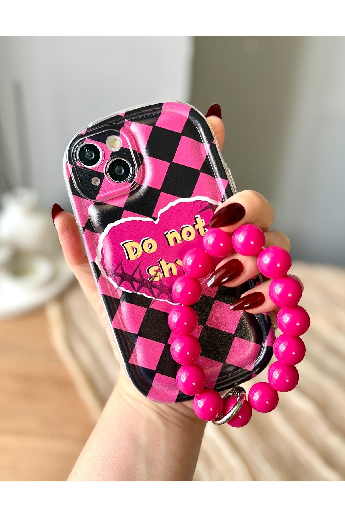 MirazTasarim IPHONE 13 BİLEZİK CHARMLI KALP DESENLİ KILIF