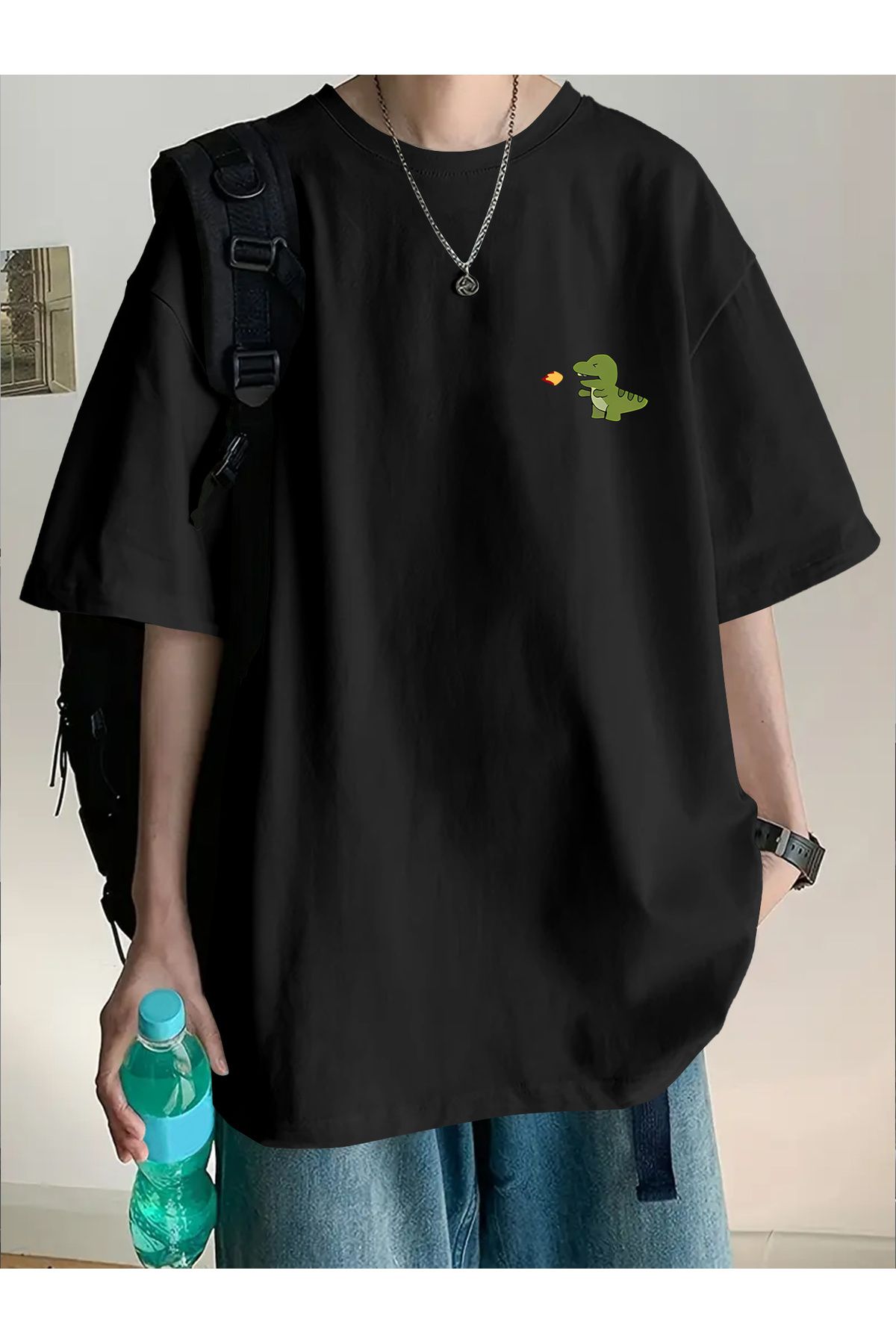 Jakinta Outdoors Baskılı Oversize Bisiklet Yaka Tişört Pamuk Penye 2 İplik Unisex & Günlük Rahat