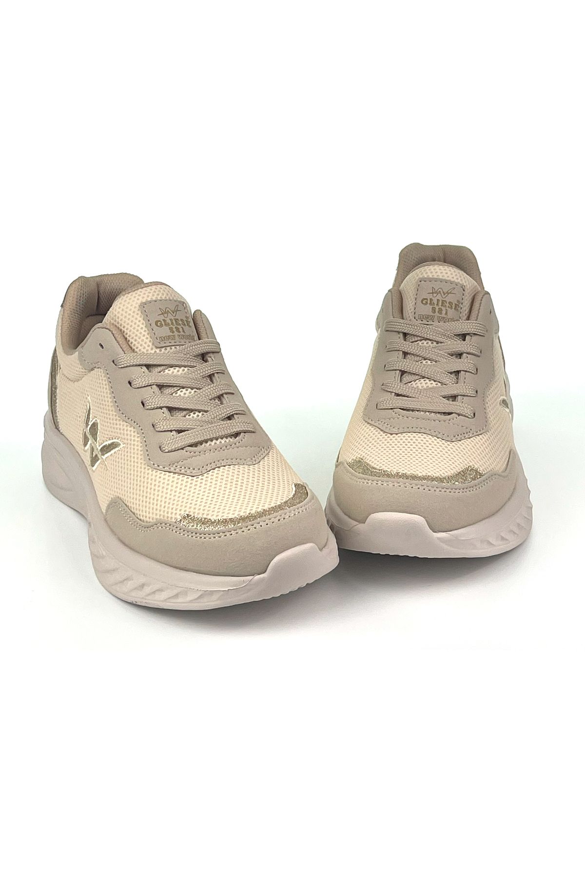 KAJILA Kadın Bej Hafif Fileli Günlük Rahat Sneaker Spor Ayakkabı
