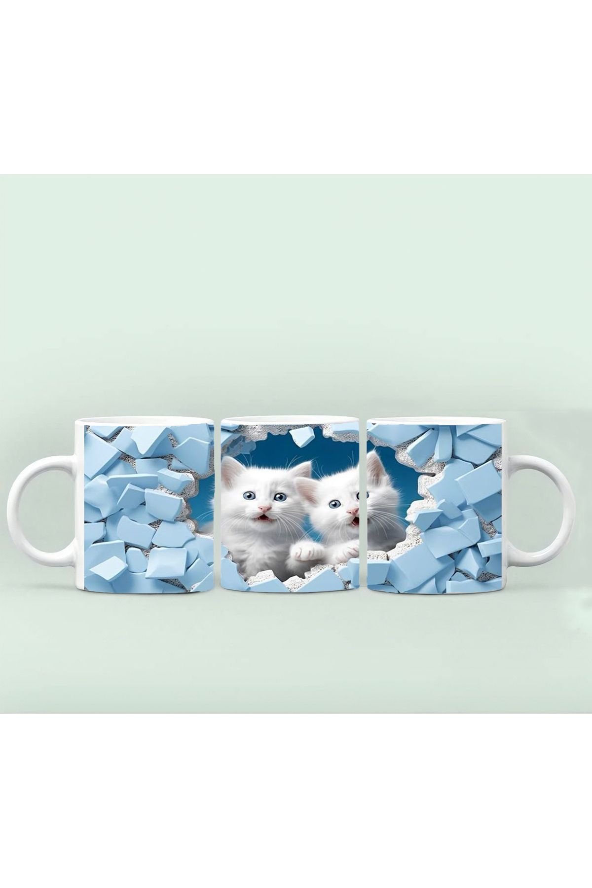 RHG Art Renkli Gözlü Kedili Kupa Bardak / 3 Efekt Kedi Baskılı Kupa Bardak Kahve Fincanı 300 ml