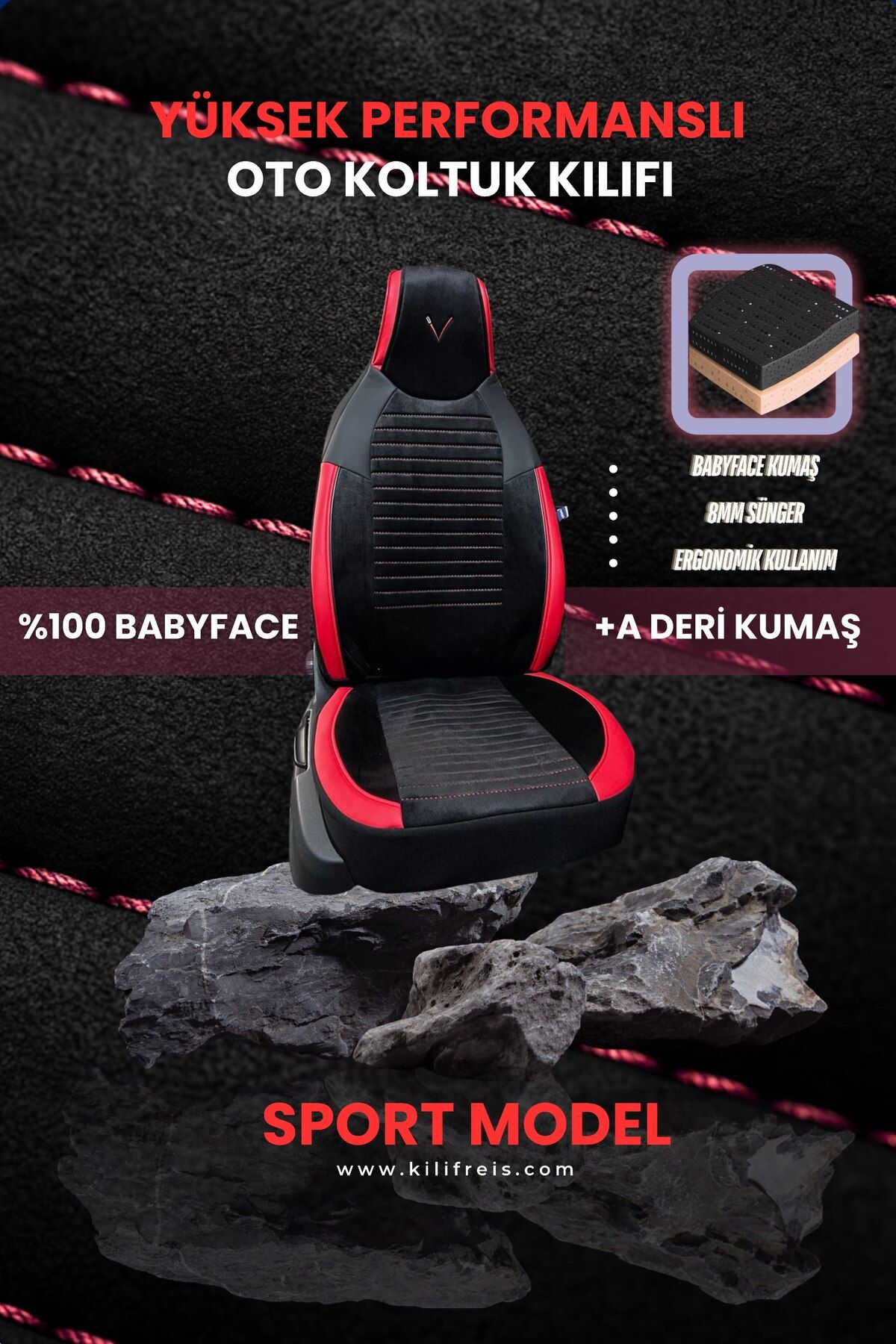 SPORT SERİSİ - SİYAH BABYFACE KUMAŞ ve DERİ KOLTUK KILIFI VE BAŞLIĞI & FULL SET