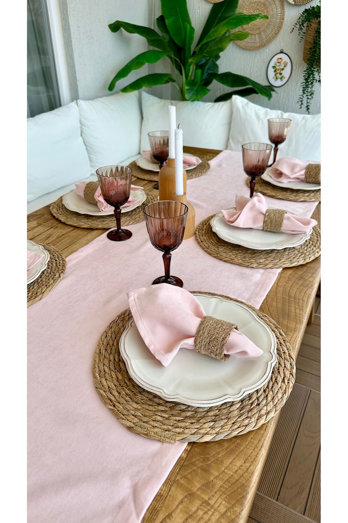 Decamor home Kadife Dokulu Dertsiz Leke Tutmaz Toz Pembe Runner 1 Ad
