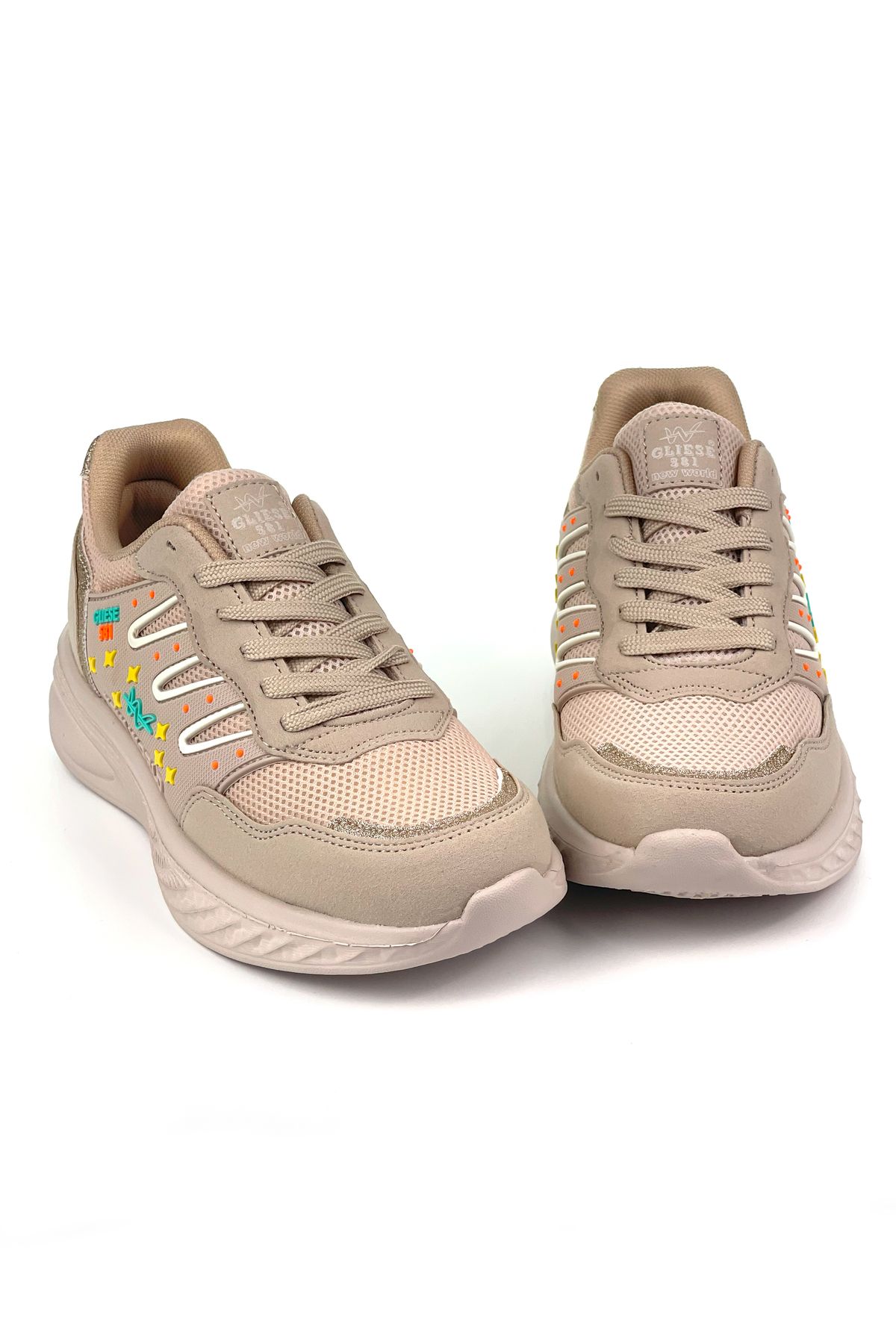 KAJILA Kadın Bej Fileli Günlük Rahat Sneaker Spor Ayakkabı