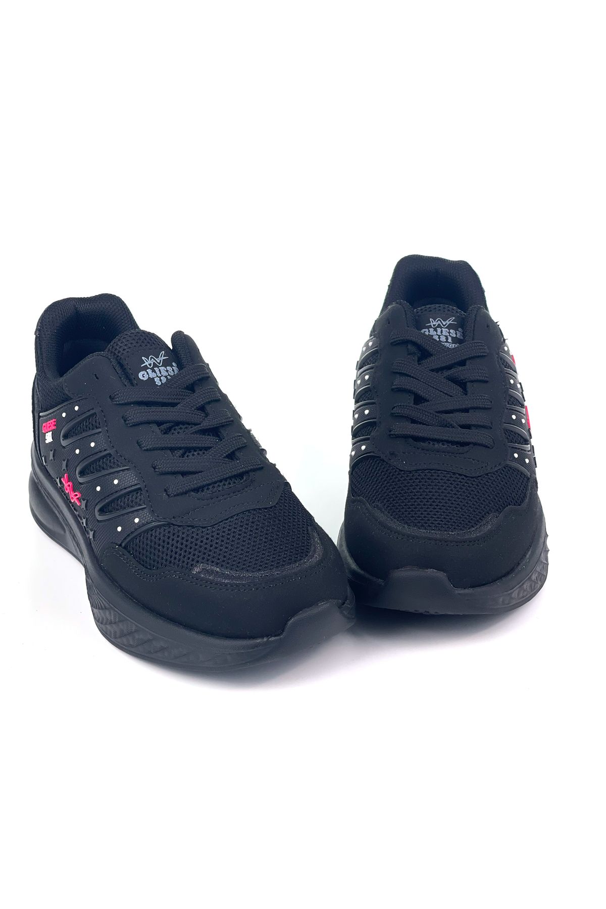 KAJILA Kadın Siyah Fuşya Fileli Günlük Rahat Sneaker Spor Ayakkabı