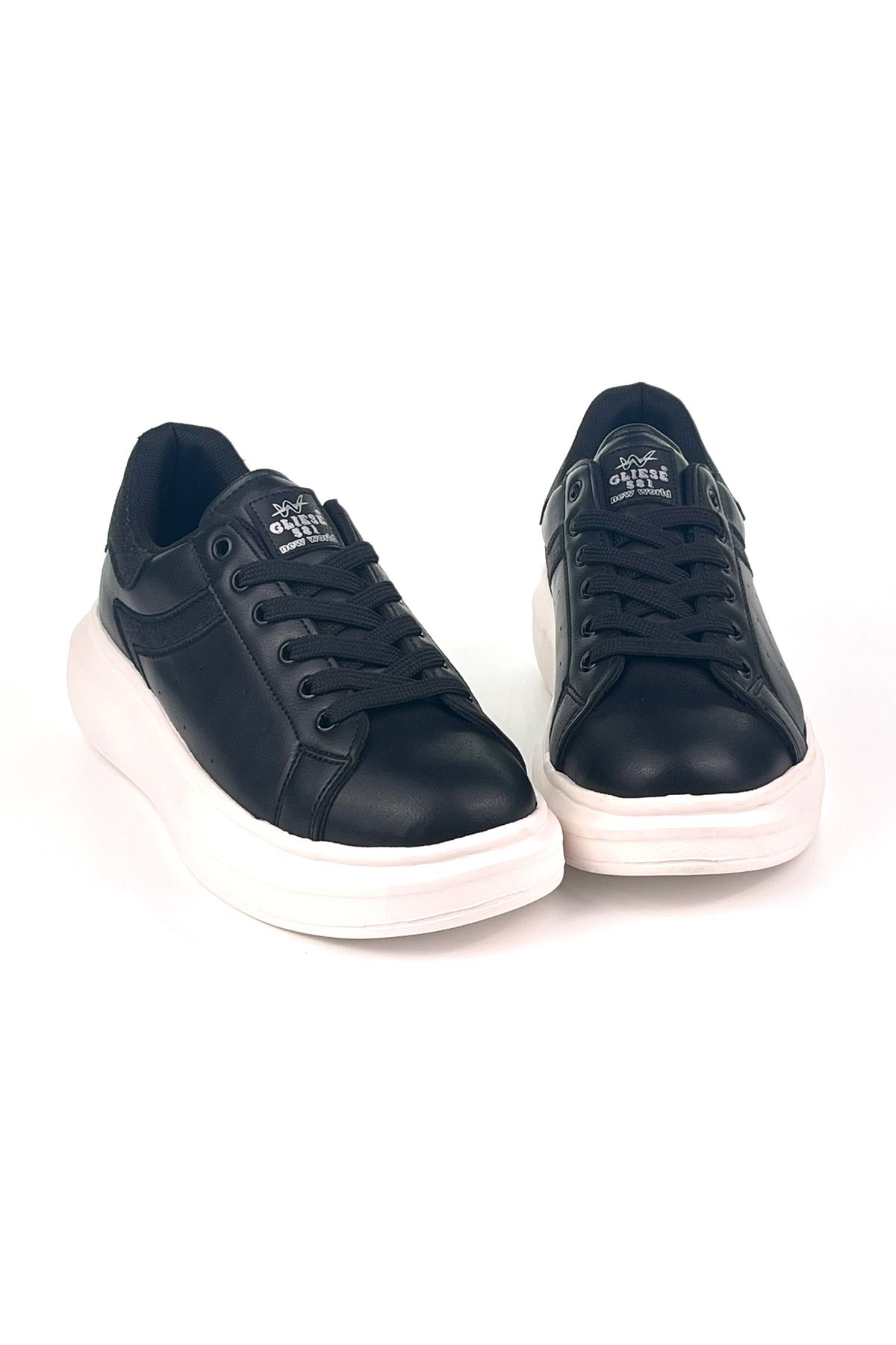 KAJILA Kadın Siyah Beyaz Simli Rahat Günlük Sneaker Spor Ayakkabı