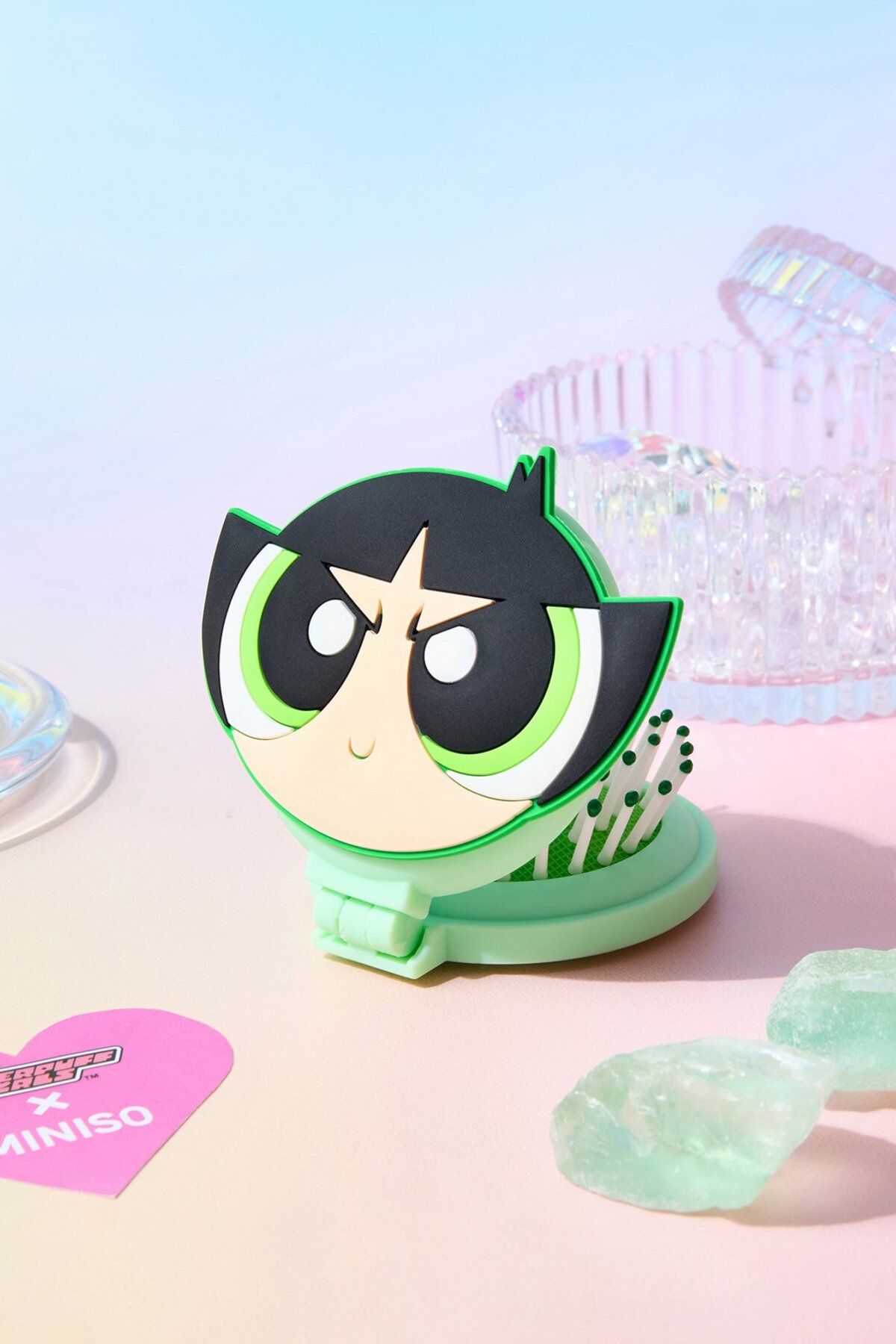 Miniso Powerpuff Girls Lisanslı Aynalı Mini Saç Fırçası - Buttercup