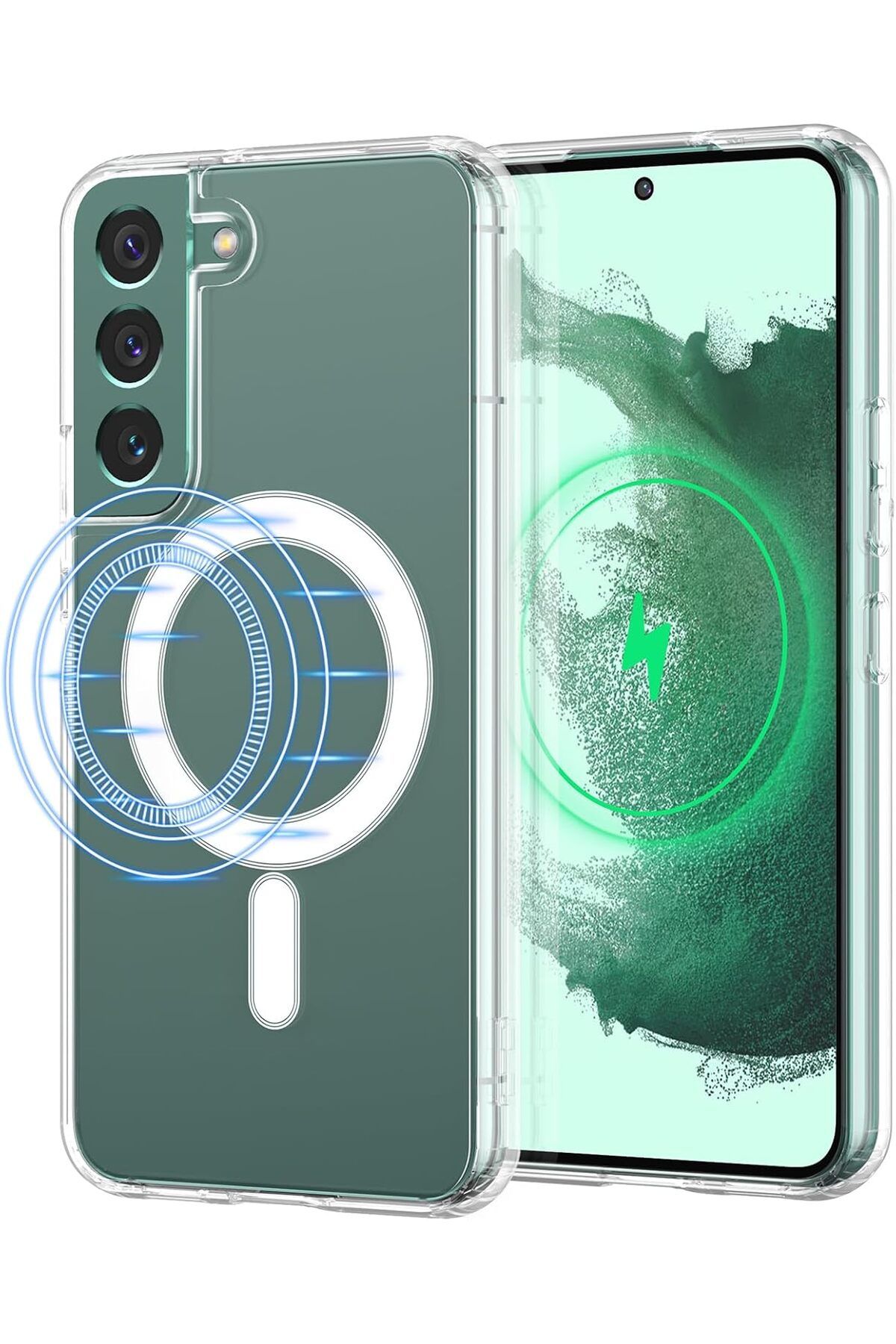 Ehr. Samsung Galaxy S22 Plus Uyumlu Kamera Korumalı Magsafe Wireless Şarj Özellikli Şeffaf Silikon Kılıf