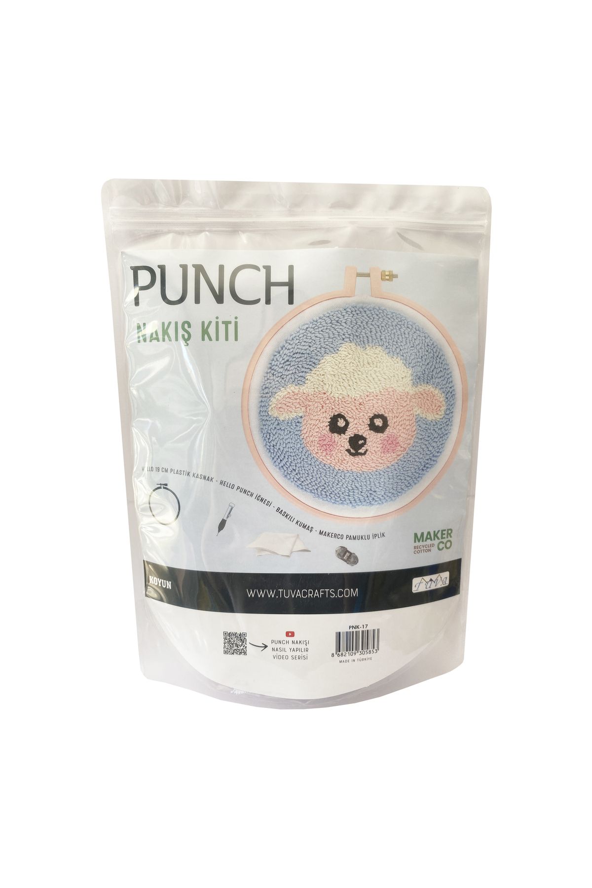 Hello Punch Nakış Kiti Koyun Desenli Kumaş Punch Yapım Seti