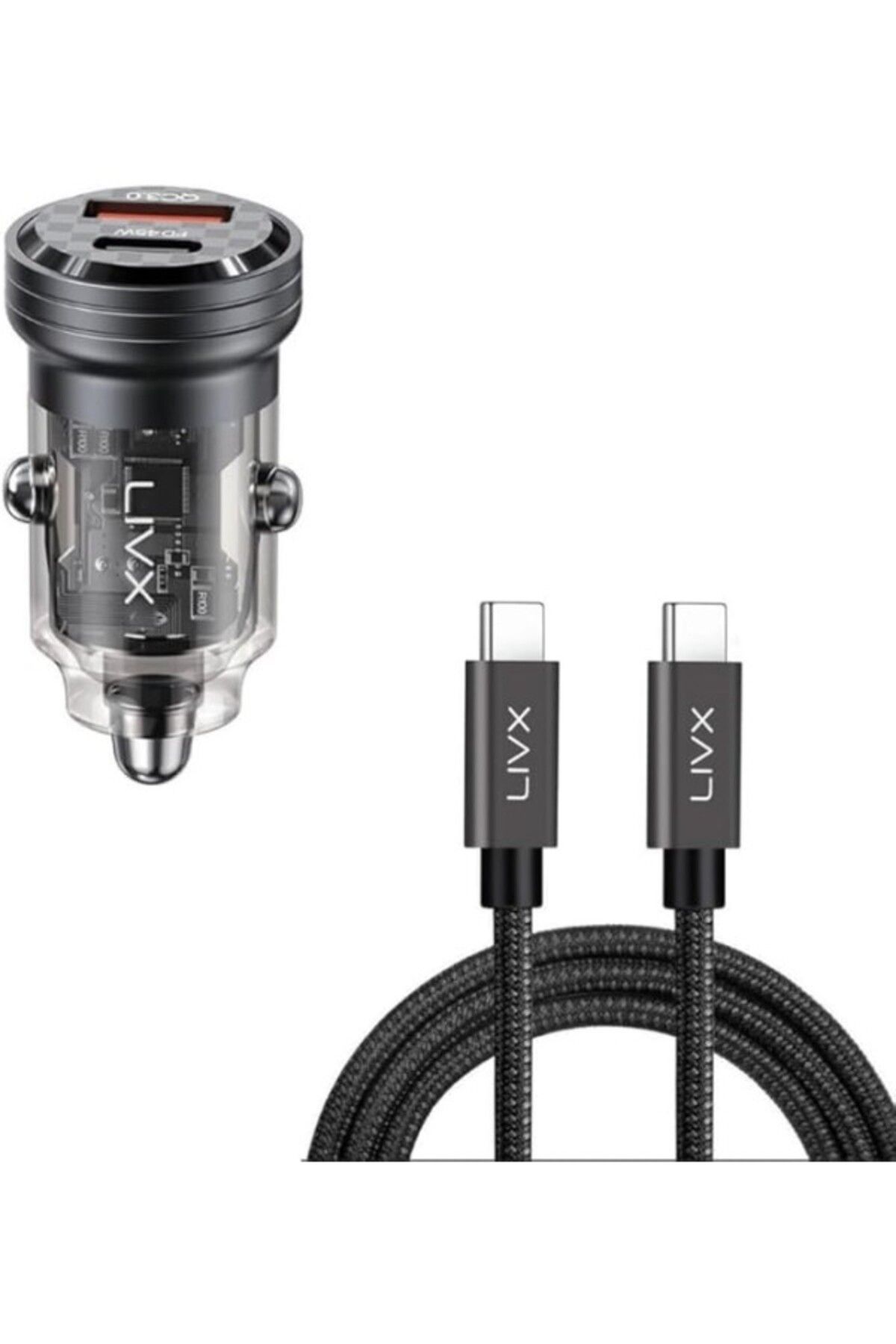 ShopZum Transparent 45W Pd/Qc Mini Araç Şarj Cihazı Ve 2 Metre Hızlı Şarj Ve Data Kablosu L35 - Tct-02