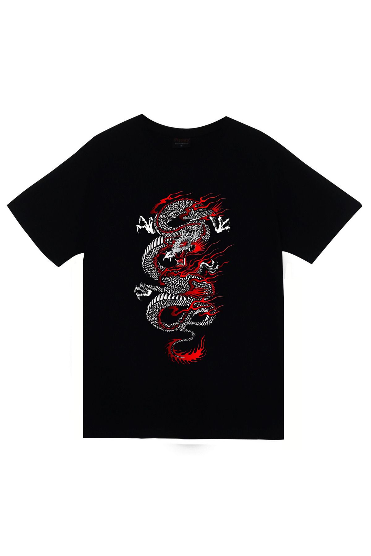 fame-stoned Dragon (Ejderha) Baskılı Unisex %100 Pamuk Siyah T-shirt