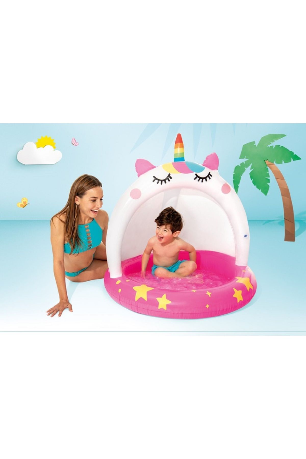 Intex-Unicorn Themed Inflatable Quirky Pool Float Pink and White 4