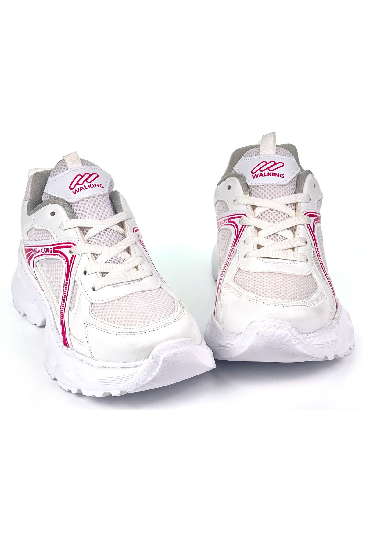 KAJILA Kadın Beyaz Fuşya Hafif Fileli Günlük Rahat Sneaker Spor Ayakkabı