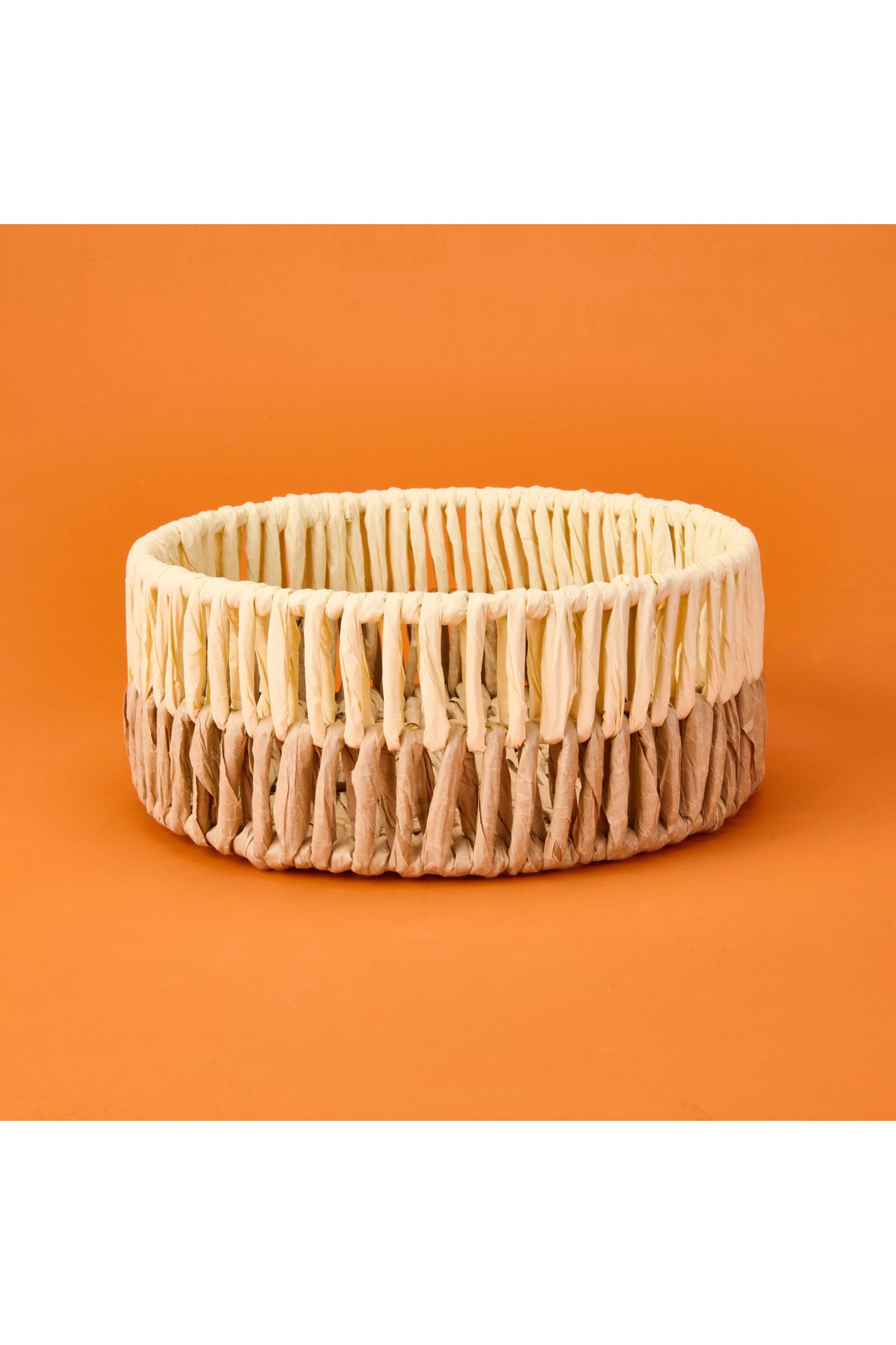 Simple Living Palm Breeze Büyük Dekoratif Sepet - Bej / Beyaz - 25x10 cm