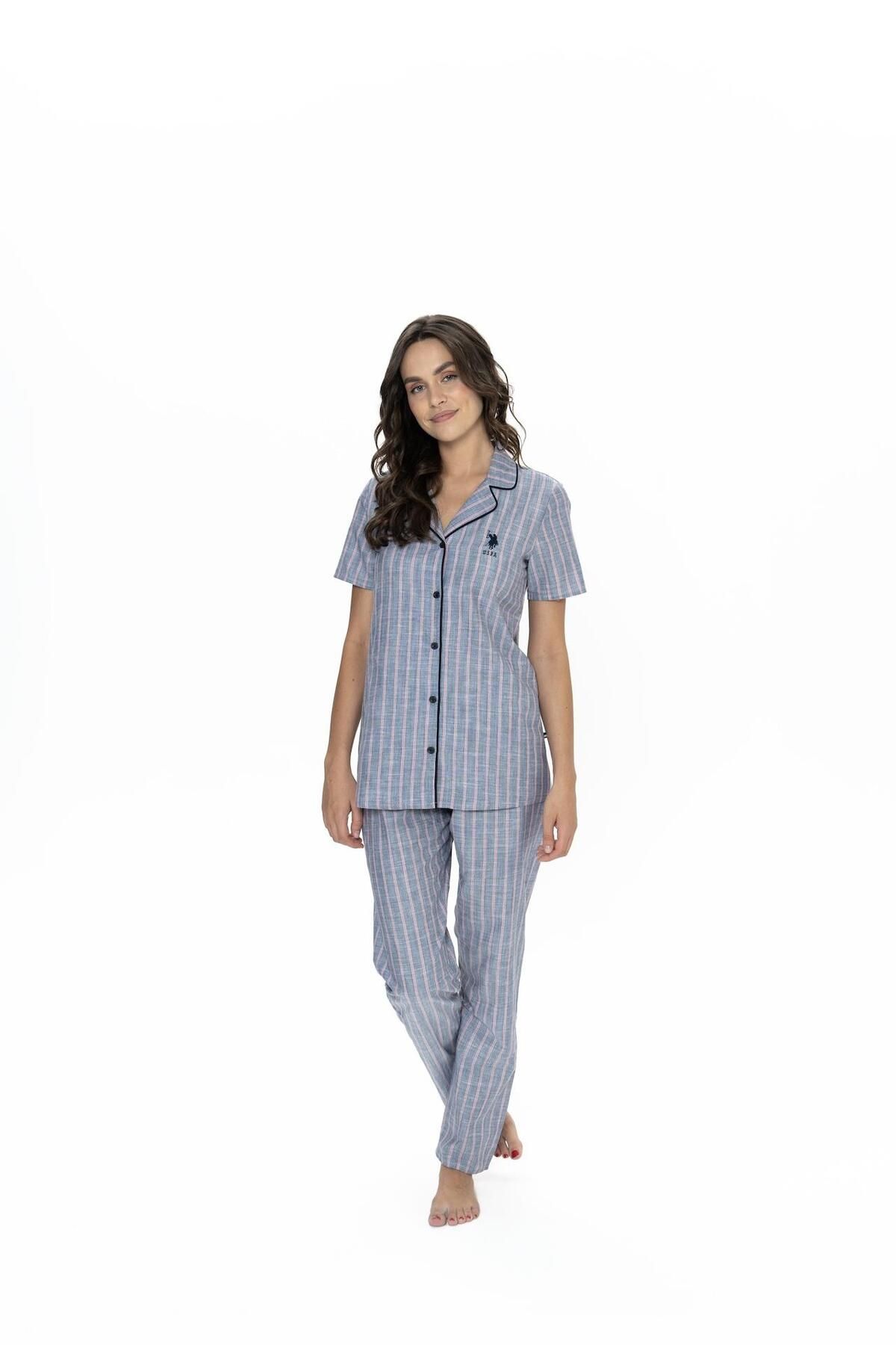 U.S. Polo Assn. Us Polo Çizgili, Gömlek Yaka, %100 Pamuklu Pijama Takım