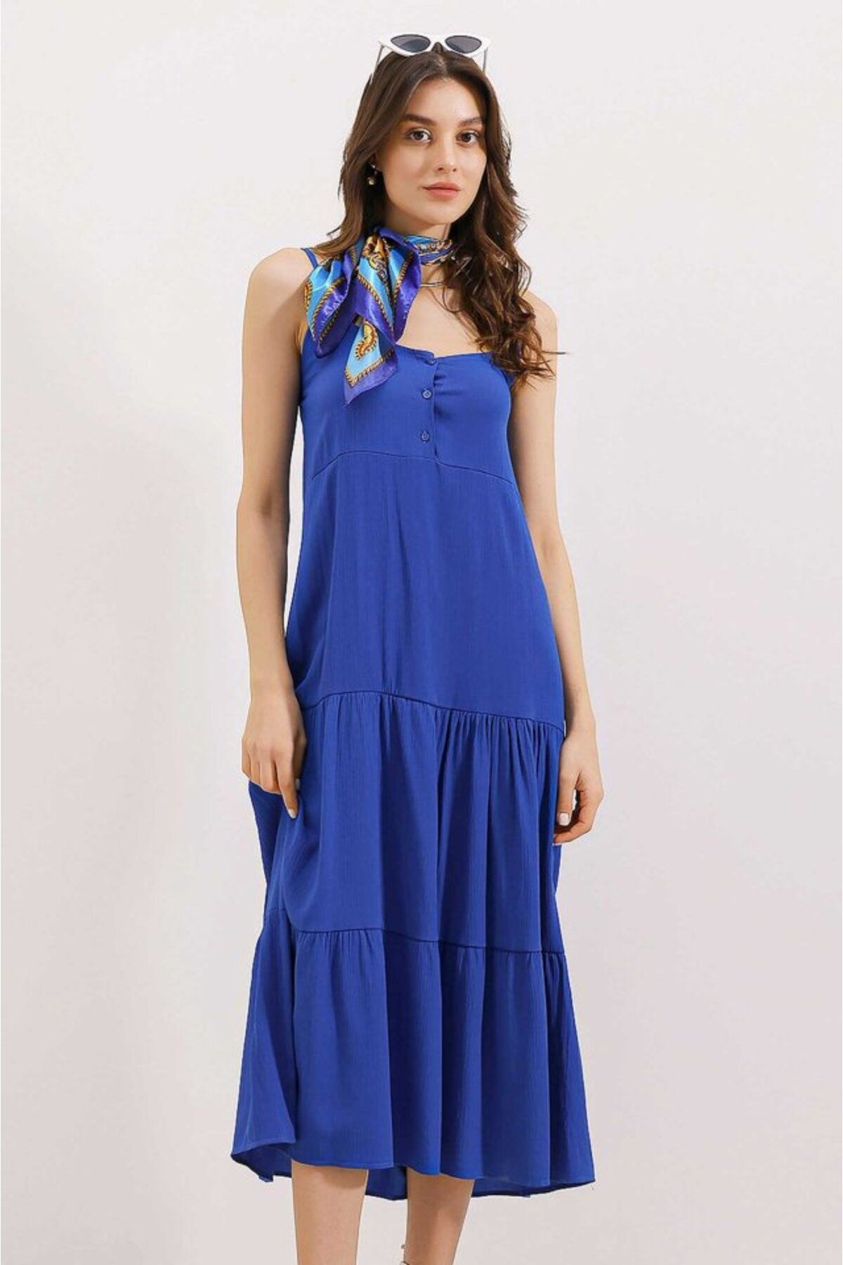 ETİLER COLLECTION 2403 Askılı Midi Elbise - Saks