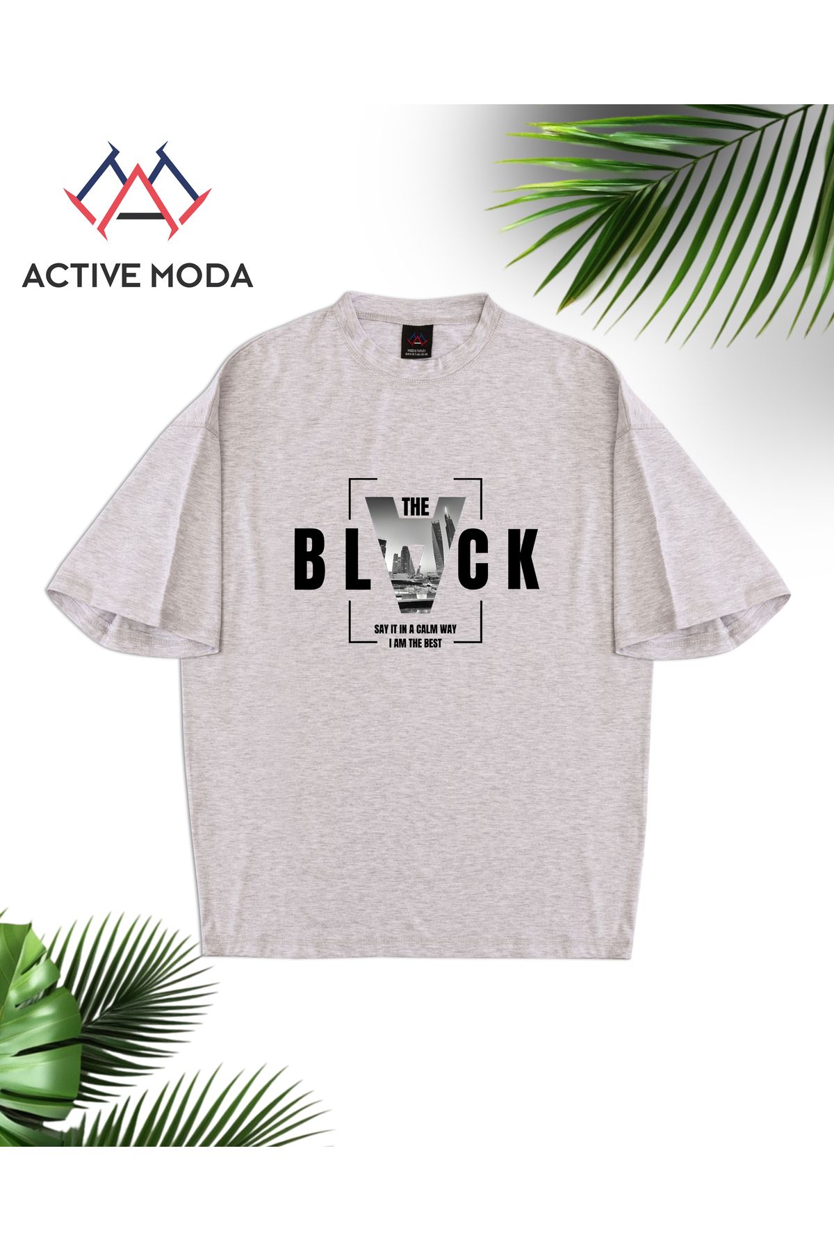 ACTIVE MODA - ERKEK PAMUKLU TSHIRT OVERSİZE BASKILI GRİ RENK