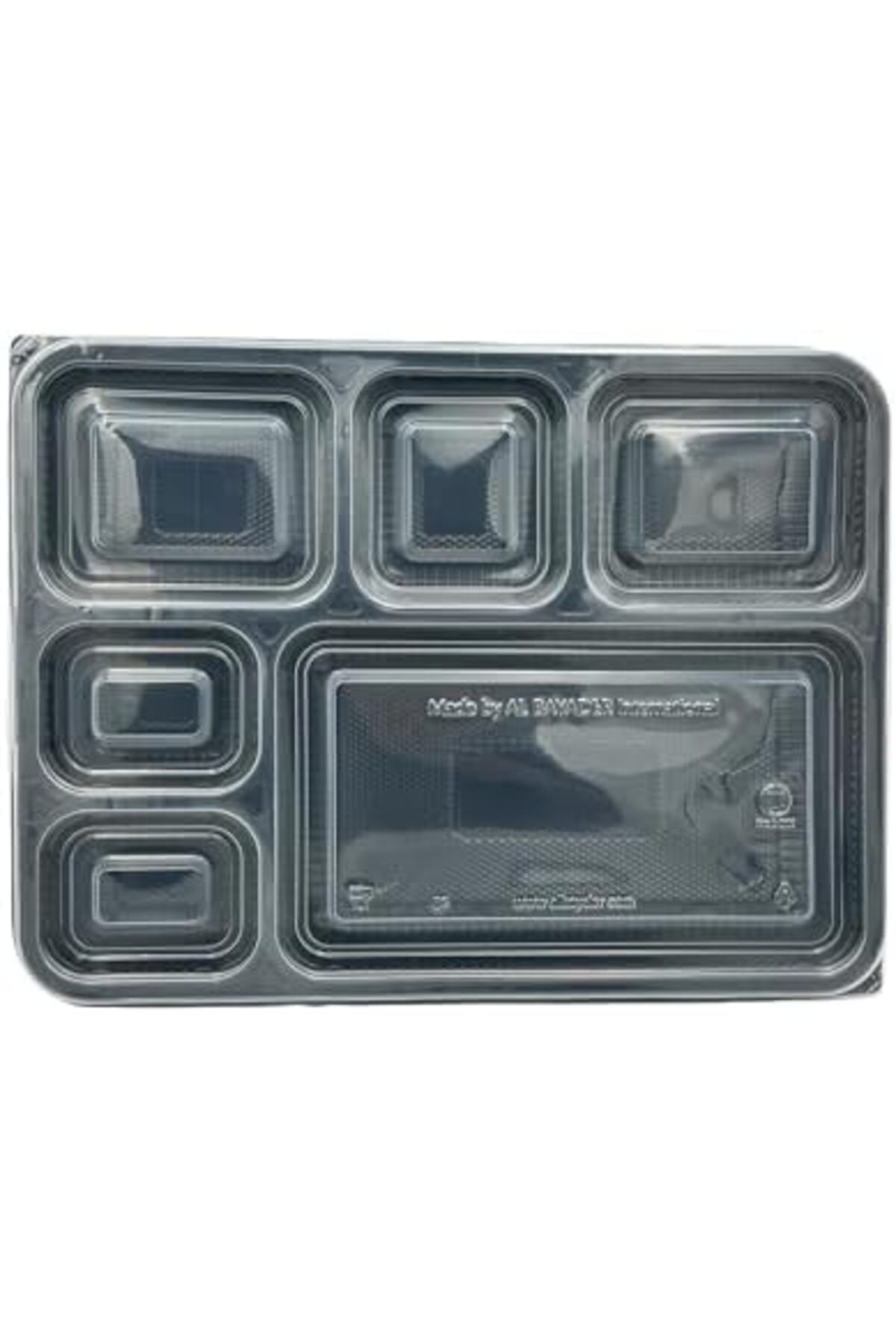 Ideal Pack-Black Base Rectangular 6-Compartment Food Containers with Lids – Pack of 5 6