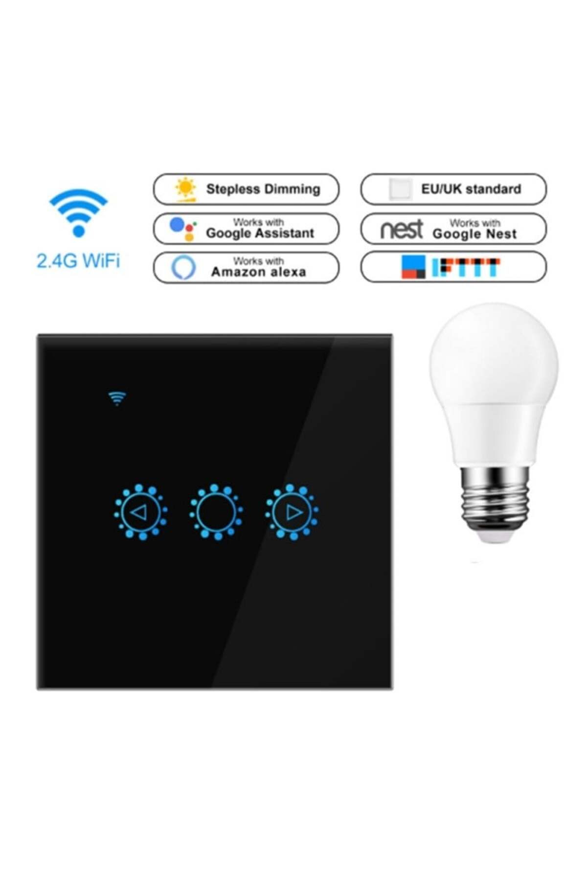 TECHSTAR-Întrerupător tactil inteligent, wireless 2,4 GHz, variator de intensitate, sticlă securizată, design modern, iluminare LED, 2