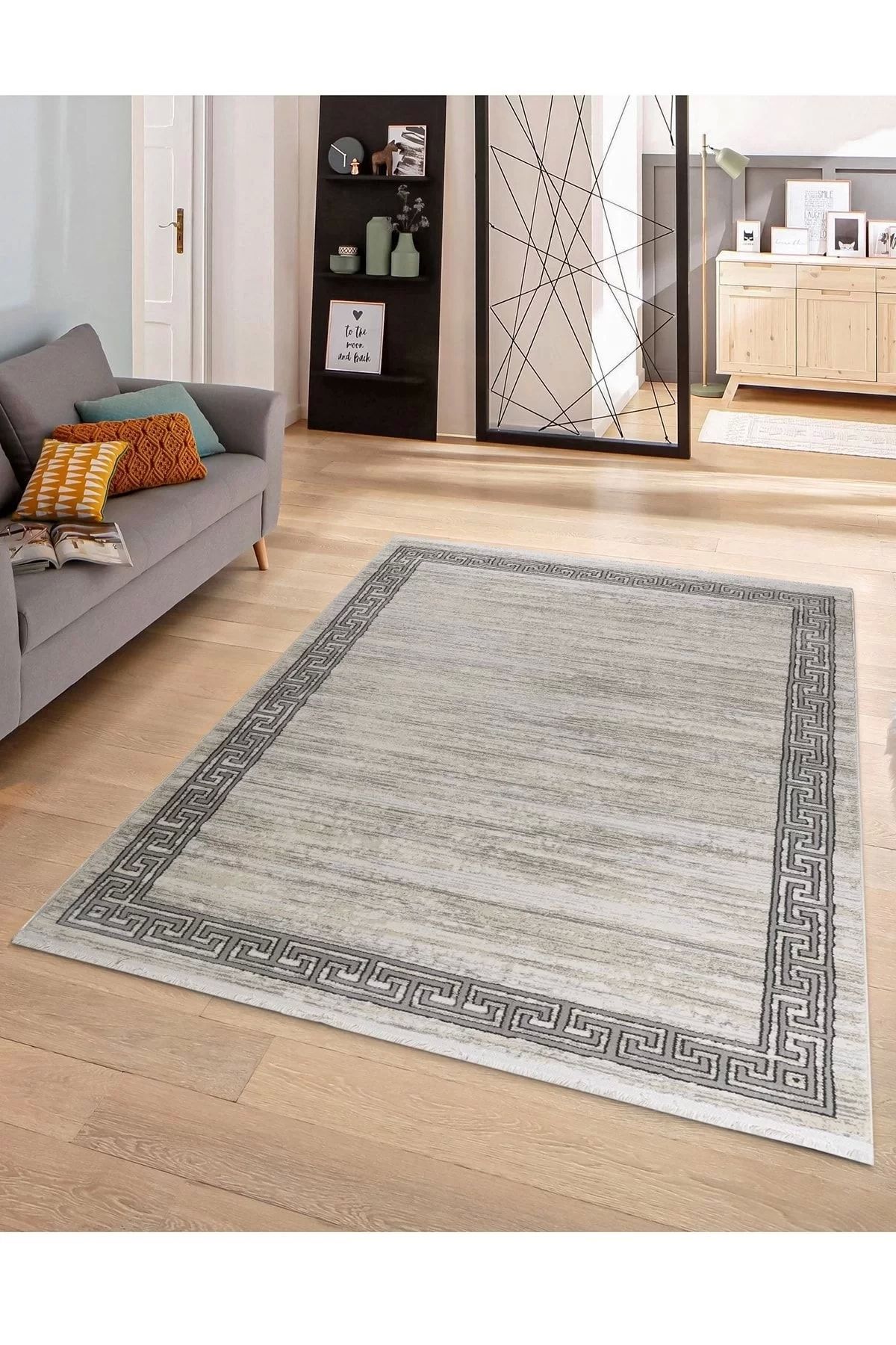 PetraHomeLiving Pyramid Modern Salon ve Oturma Odası Halısı - Krem Gri