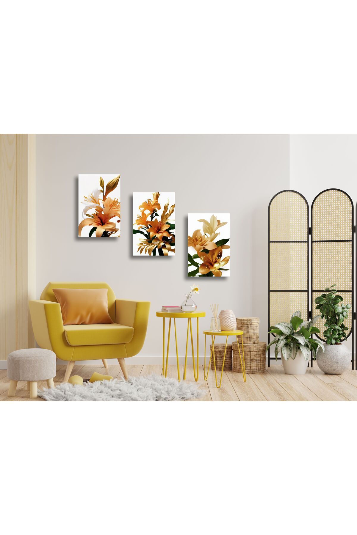 YALOVA SHOP Dekoratif Modern Sanat Tarzı Çiçek Temalı 3 lü Tablo Seti (Her Bir Tablo Ölçüsü 20 x 30 cm)