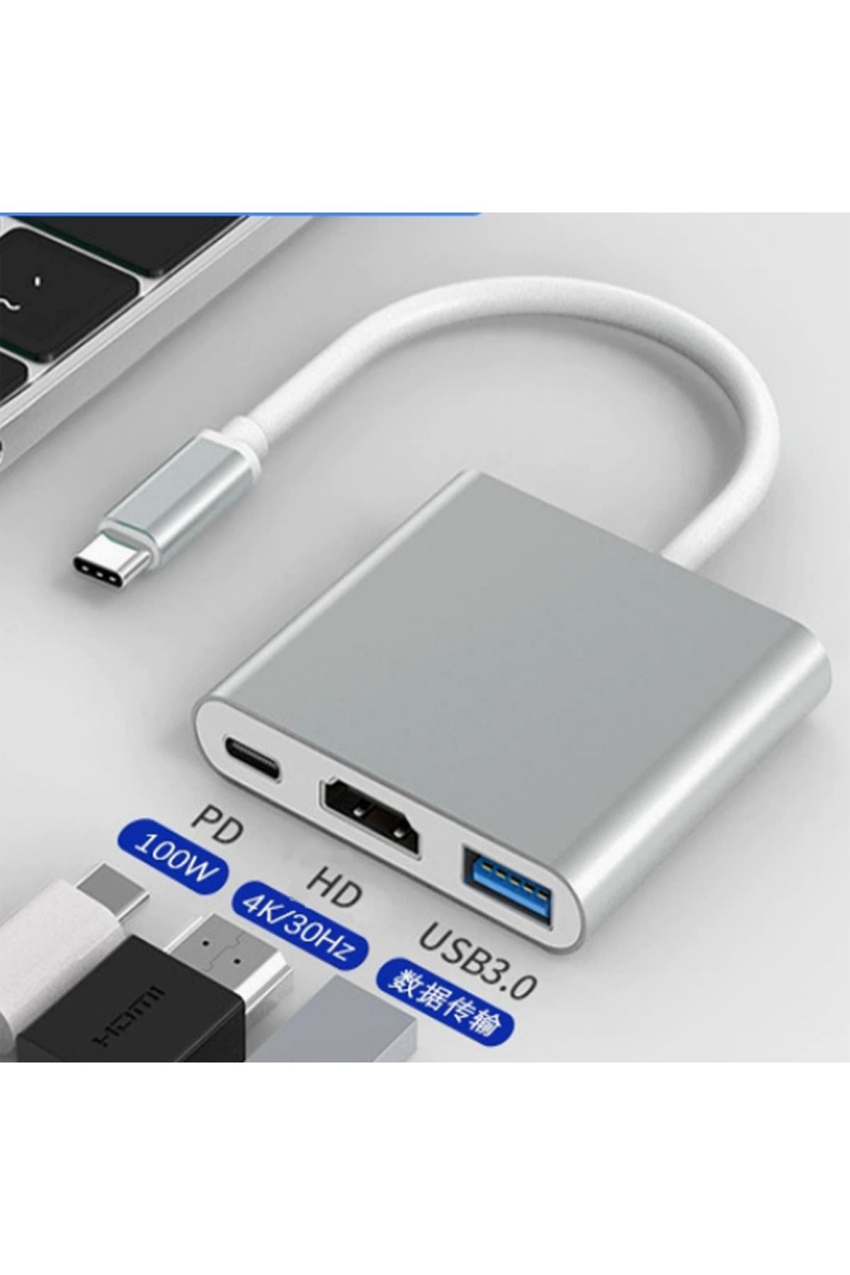 bovinox Type-C Hub Çoklayıcı PD 100W HDMI 4K/60Hz USB 3.0 Dönüştürücü Adaptör Kablo