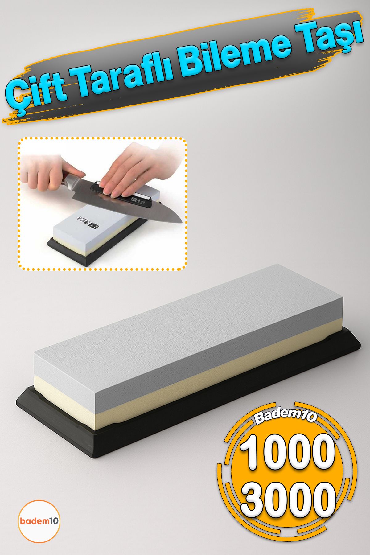 Badem10 1000/3000 Grit Çift Taraflı El Taşlama Profesyonel Bıçak El Aletleri Makas Şef Biley Bileme Taşı Set