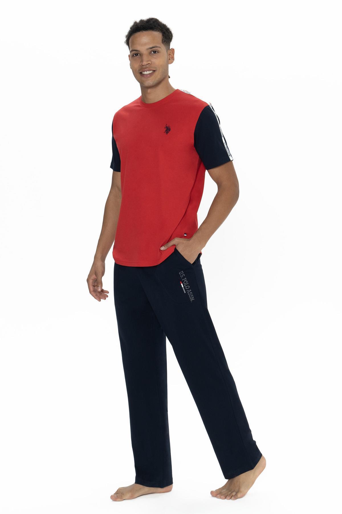 یو اس پولو ست پیژامه تابستانی مردانه پولو مدل Color Block، آستین کوتاه، یقه گرد و جیب دار