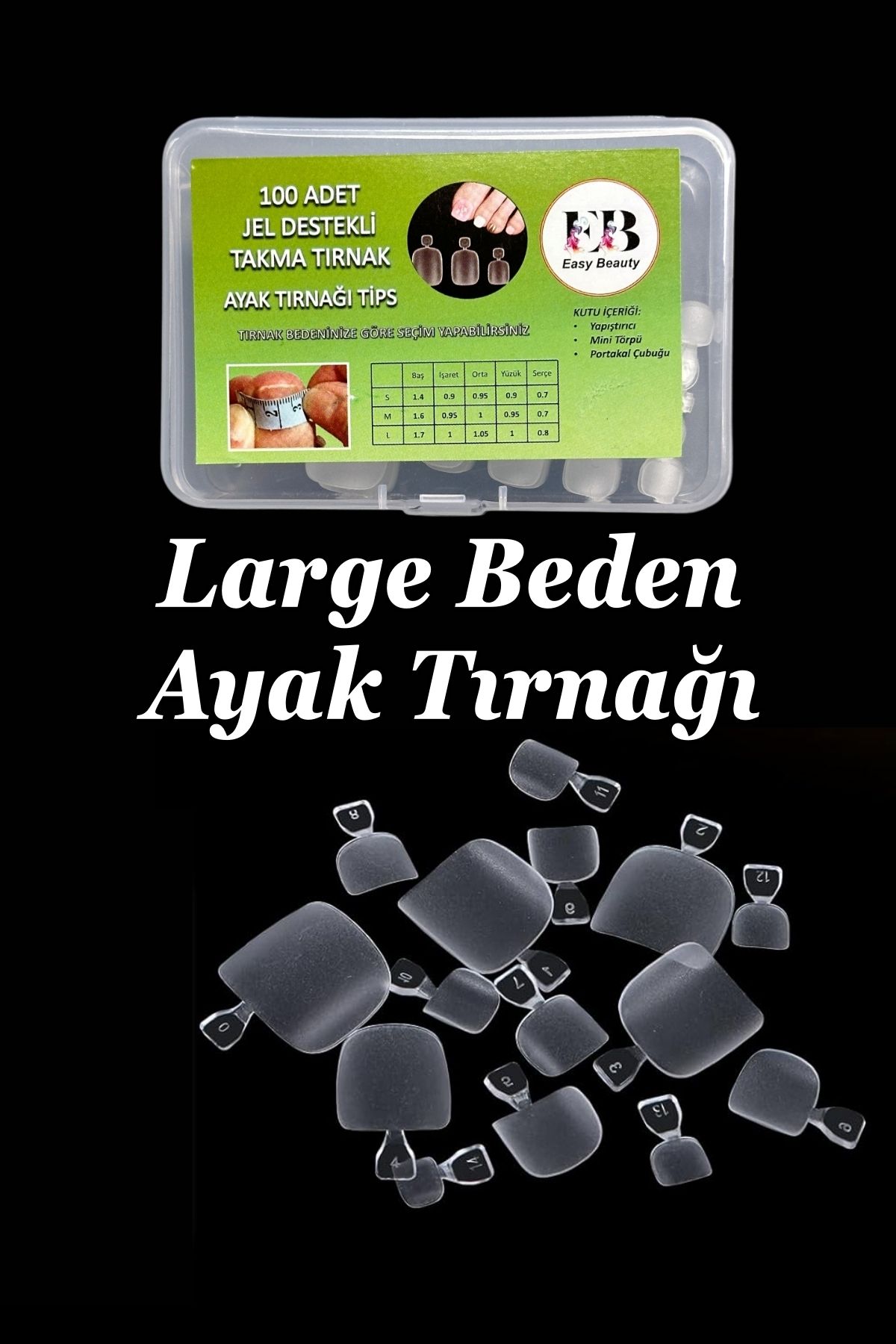 Easy Beauty 100 Adet Large Beden Ayak Takma Tırnağı Yeni Nesil Jel Takma Tırnak