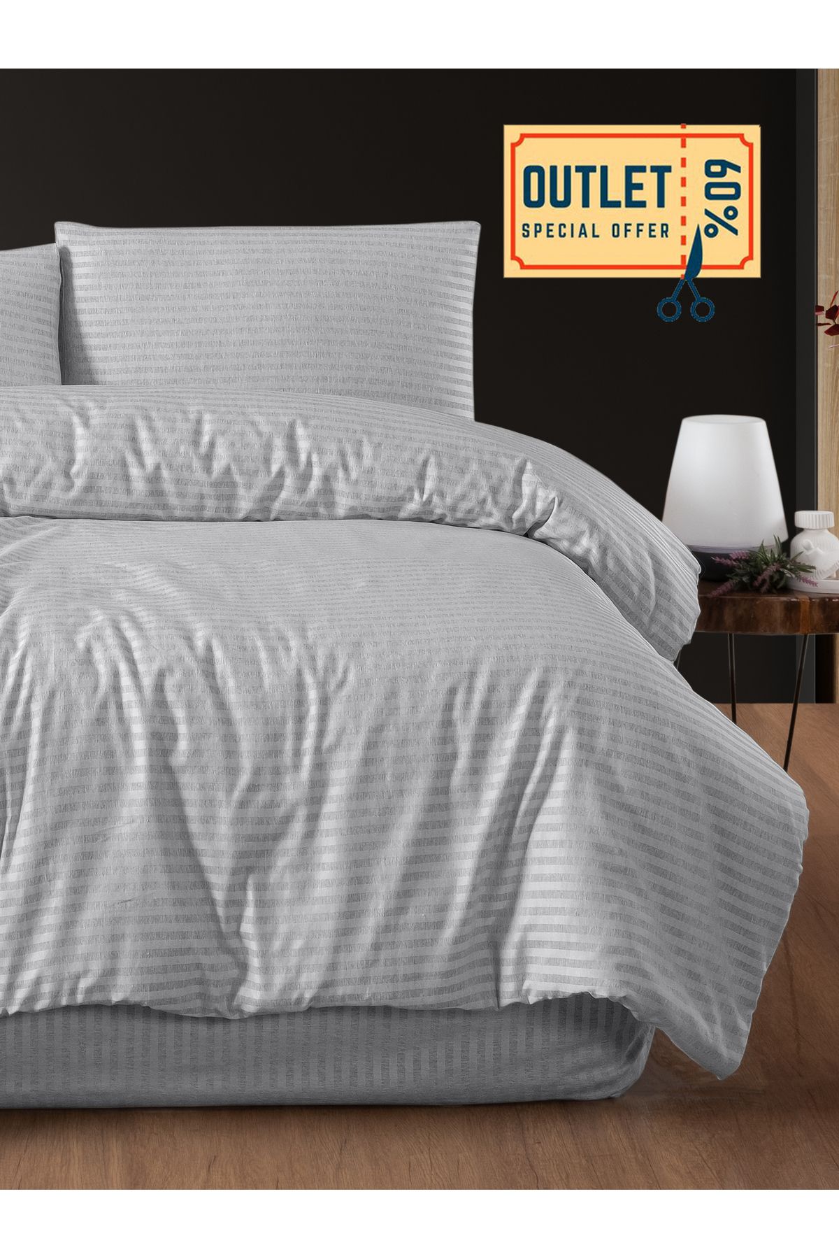 MyStory Home Çift Kişilik Nevresim Seti Saten Gri Outlet (HATALI