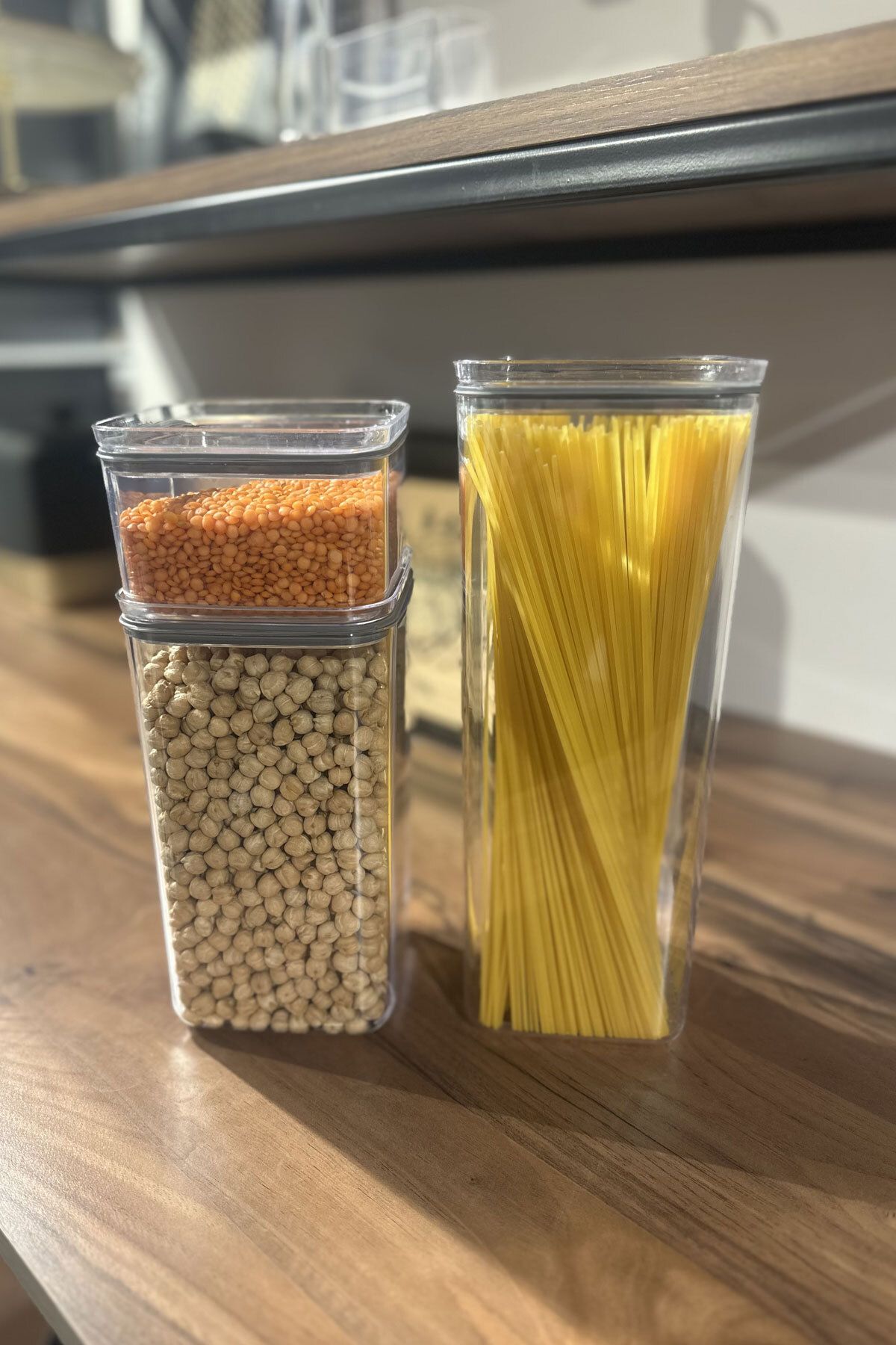 SİHİRLİ AYAKLAR 3'lü Çok Amaçlı Akrilik Kare Hava Geçirmez Erzak Bakliyat Saklama Seti 0,5lt-1,5lt-2lt