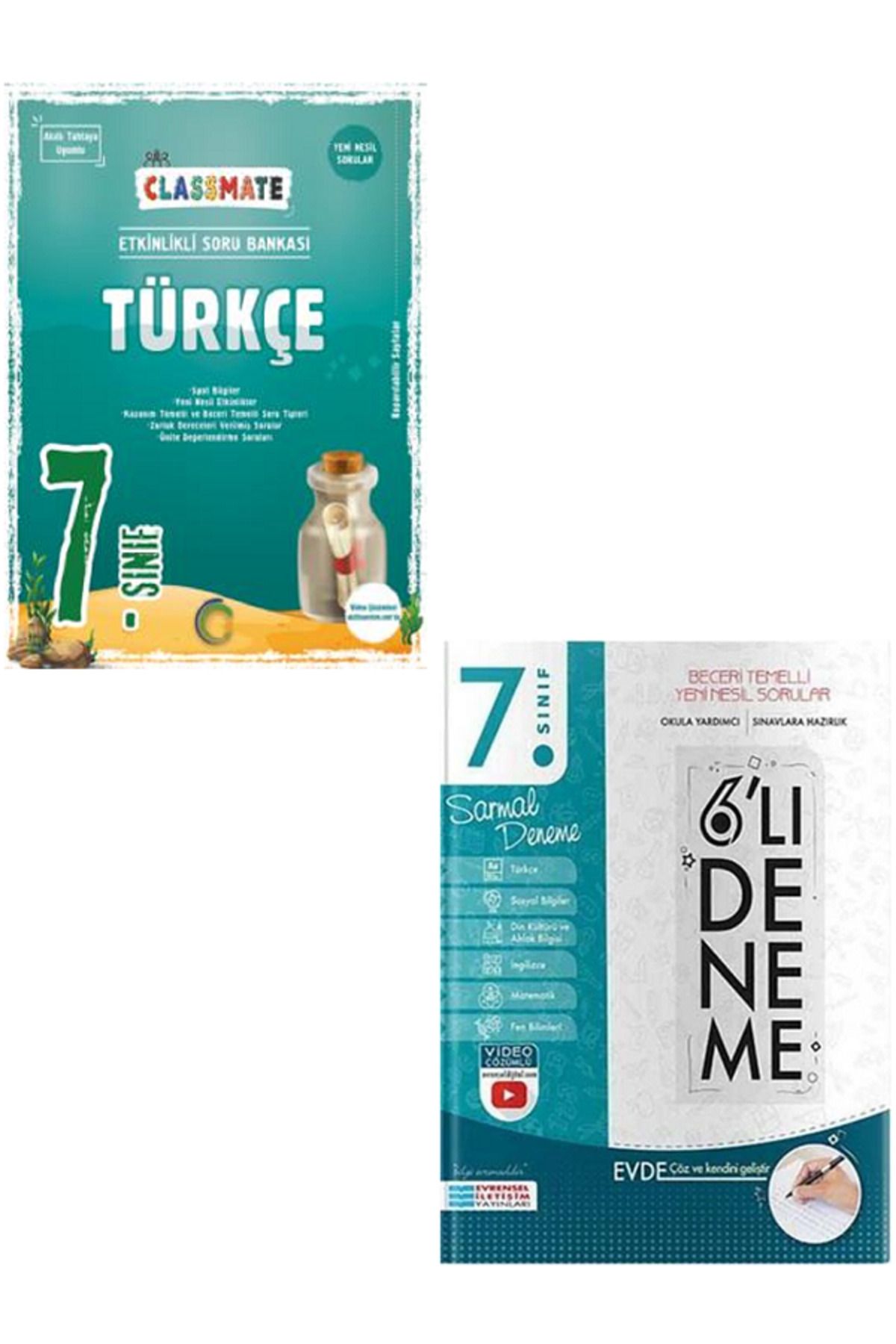 Evrensel İletişim Yayınları 7.Sınıf Okyanus Classmate Türkçe Soru Bankası + 7.Sınıf Evrensel 6'Lı Sarmal Deneme / 2 KİTAP