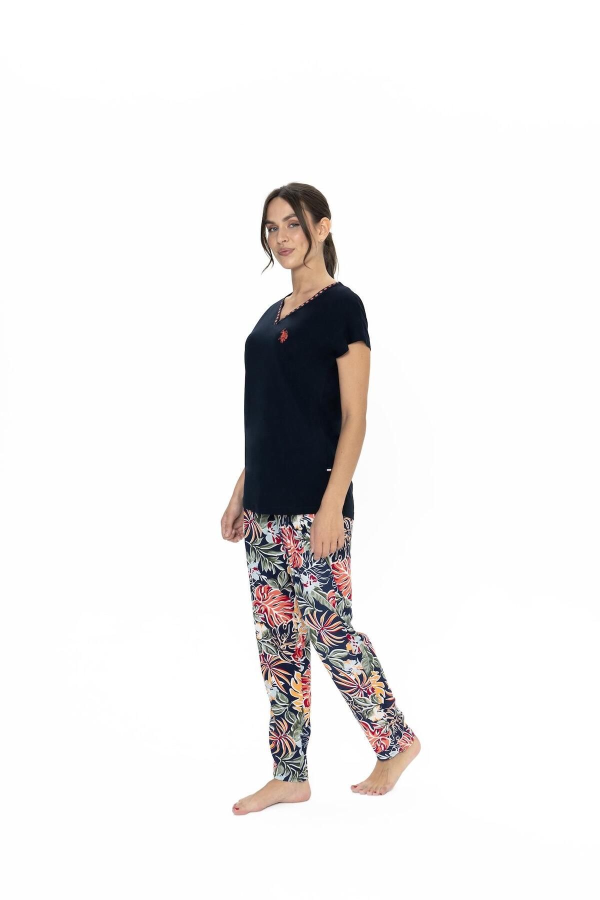 U.S. Polo Assn. Us Polo Kadın Modal Pijama Takım, Üst Modal Pamuk, Alt Viskon Kumaş
