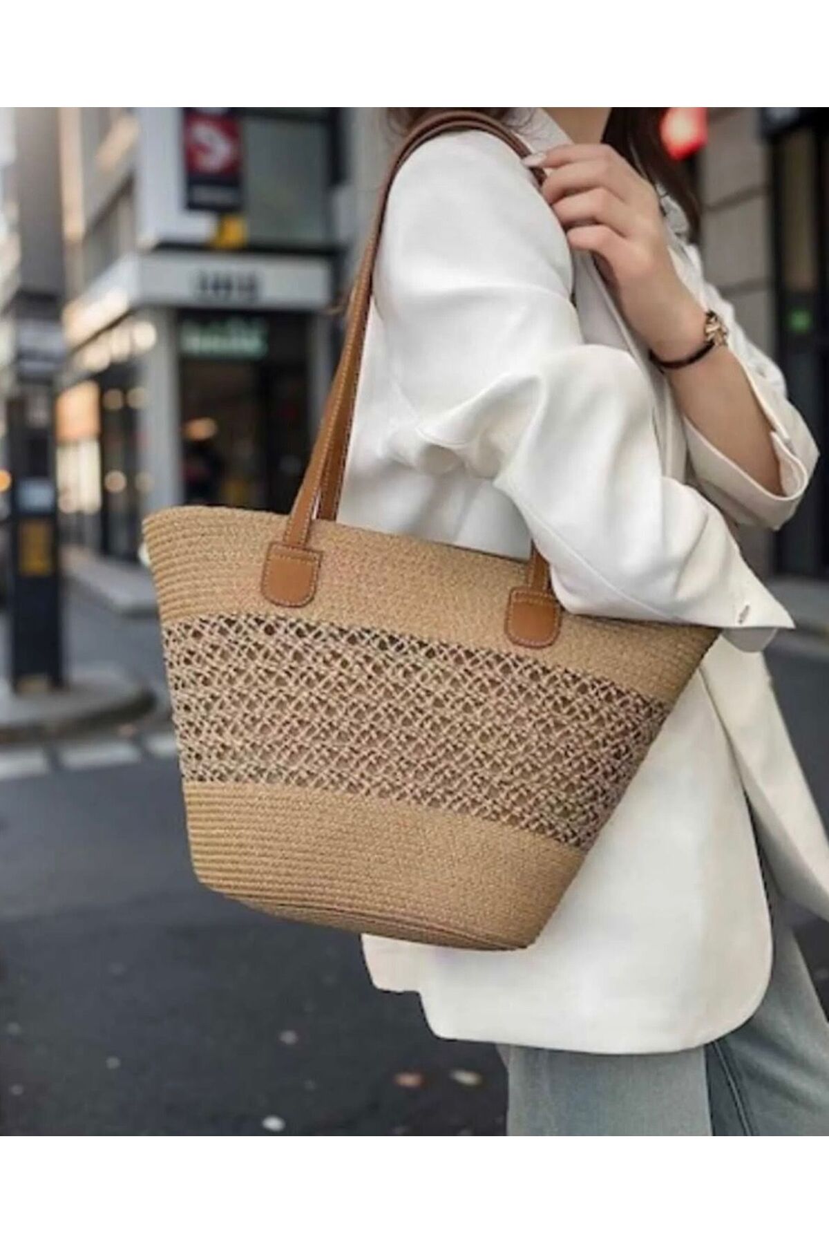 bag KADIN YENİ SEZON HASIR ASTARLI FERMUARLI EL VE OMUZ ÇANTASI