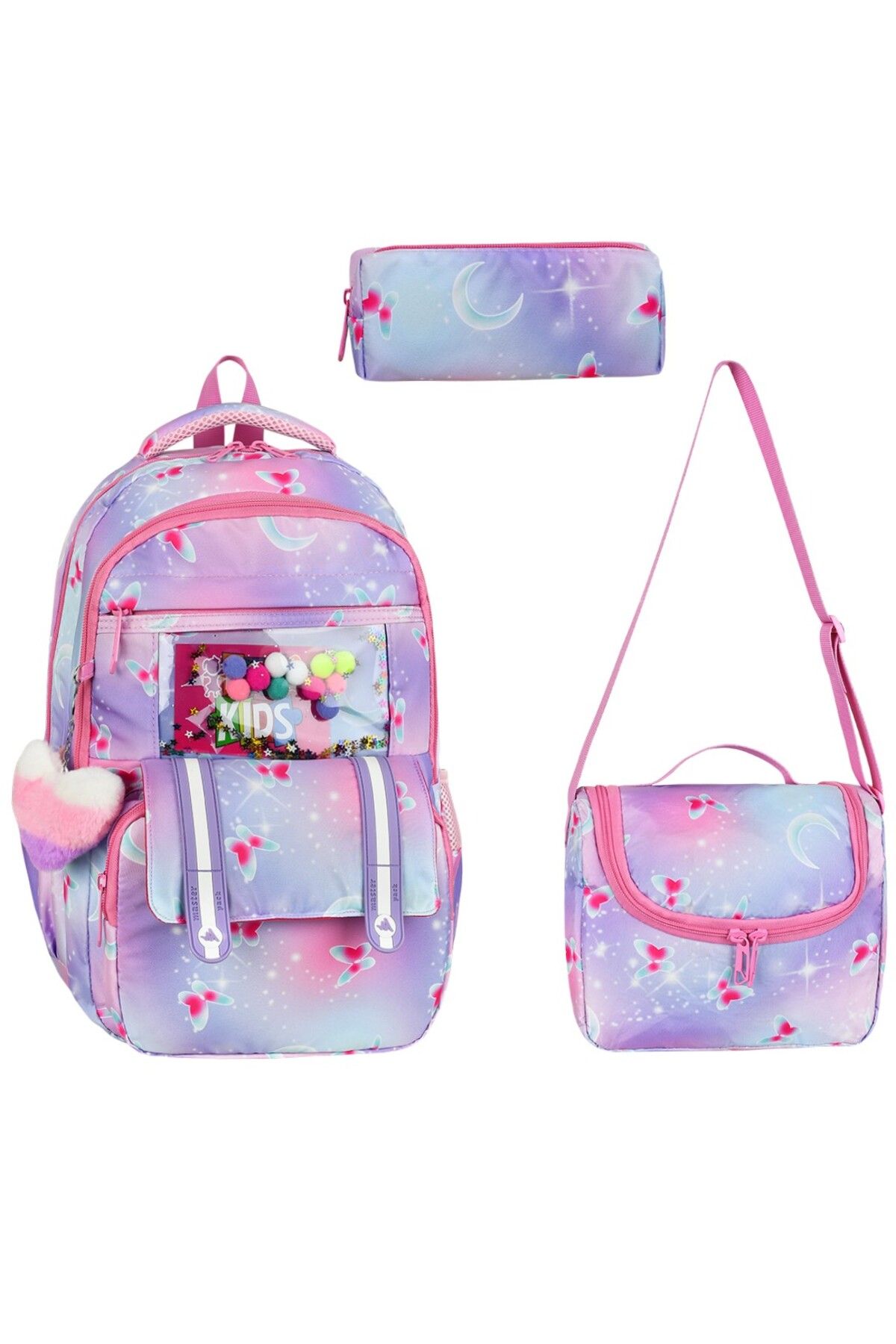 Çınka Bags Lüks Desenli Folyo Beslenmelik ve Kalemlikli Okul Çantası 3'lü Set