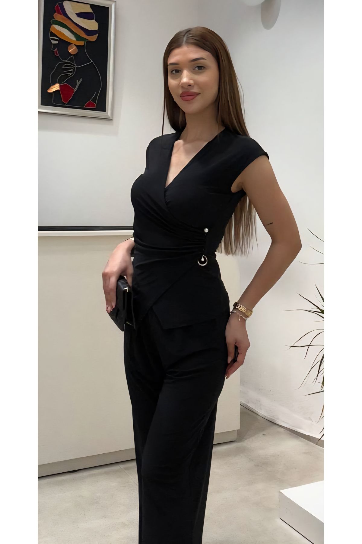 Şamdan Toka Detaylı Bluz Pantolon Takım