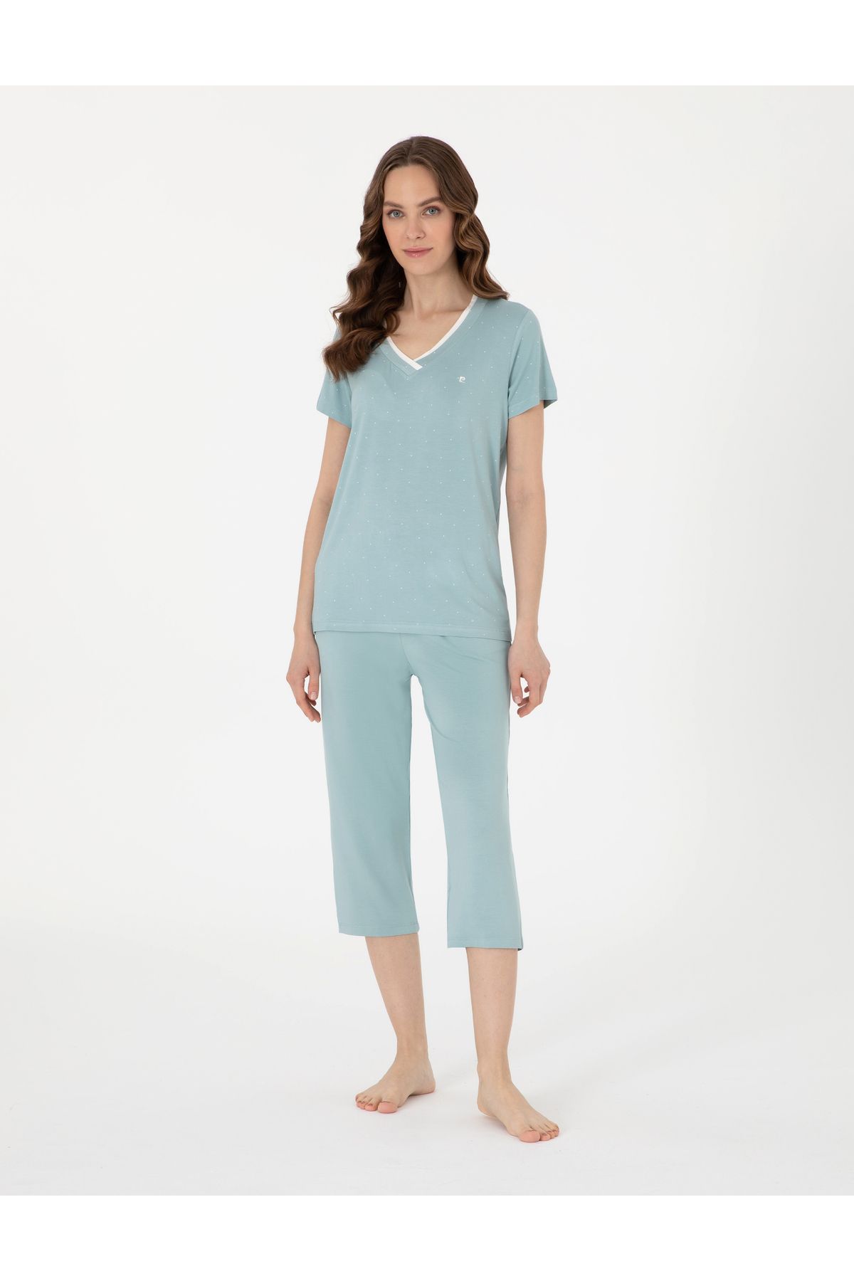 Pierre Cardin Su Yeşili Kısakollu Kapri Pijama Takımı 50319044-VR048