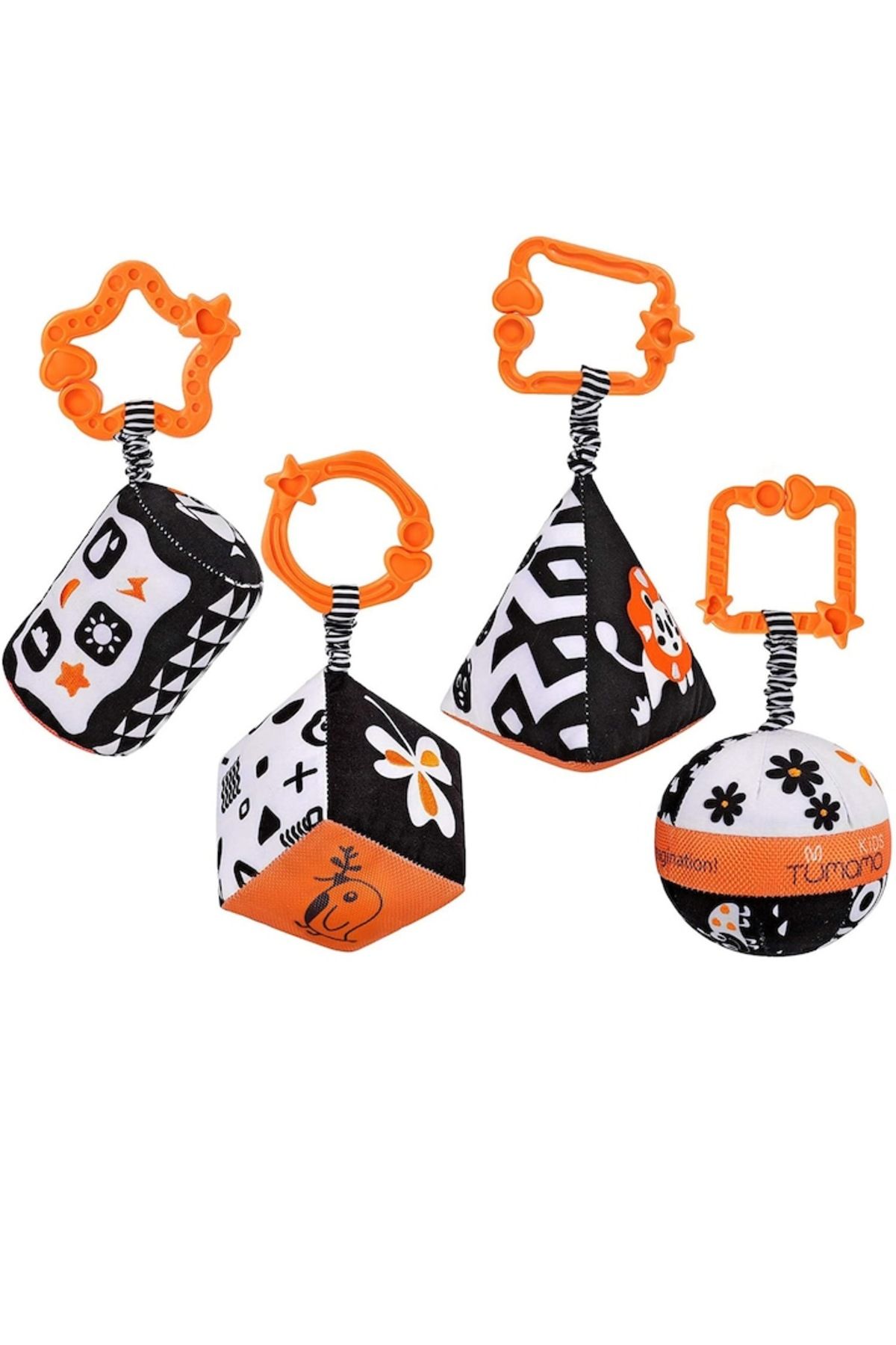 tumama-Set of 4 Rattling Toys for Babies, Geometric Shapes, Age +3 months, Tumama®, Black/White 2