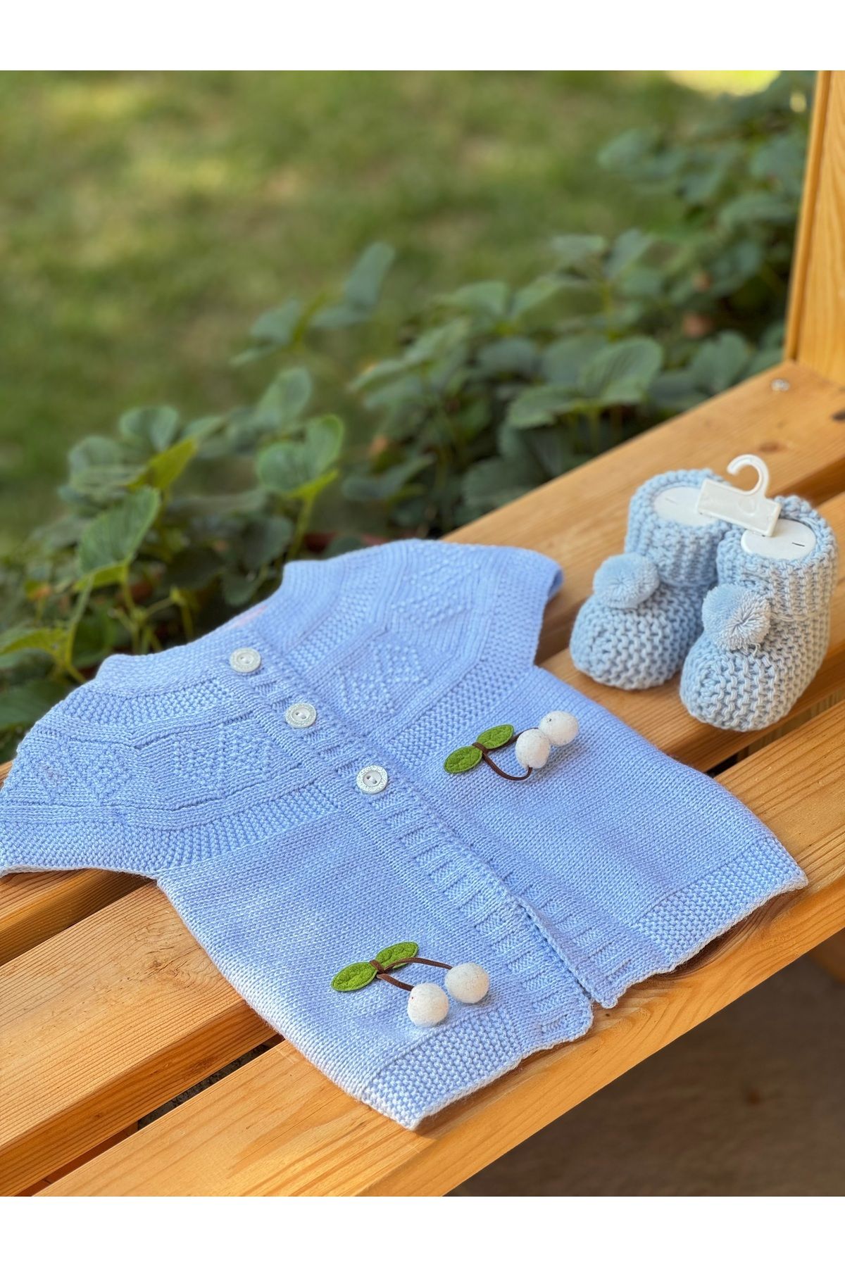 BETSY STUDIO Triko Örgü Bebek Yelek & Patik Set Yenidoğan Hediyelik