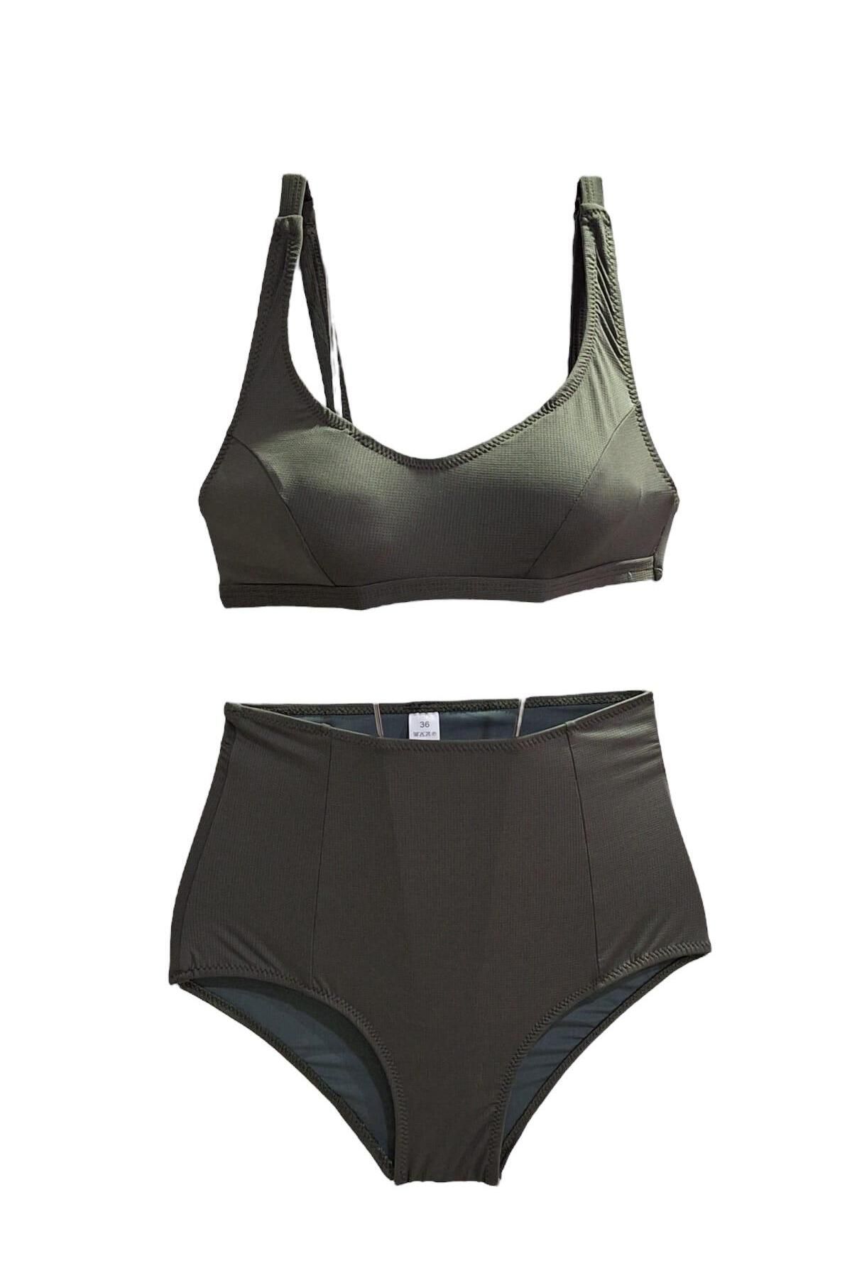 TooHot Kadın Haki Yüksek Bel Bikini Takımı