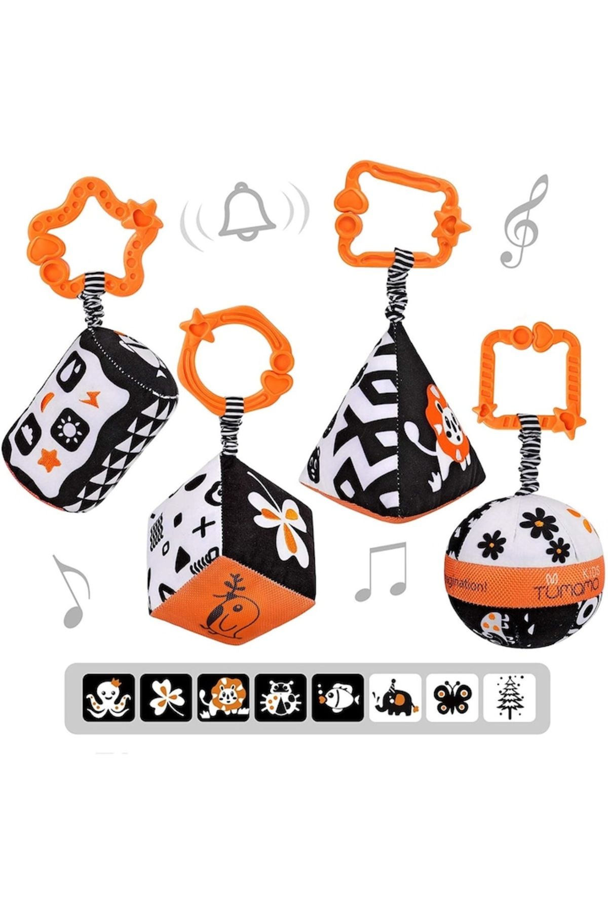 tumama-Set of 4 Rattling Toys for Babies, Geometric Shapes, Age +3 months, Tumama®, Black/White 3