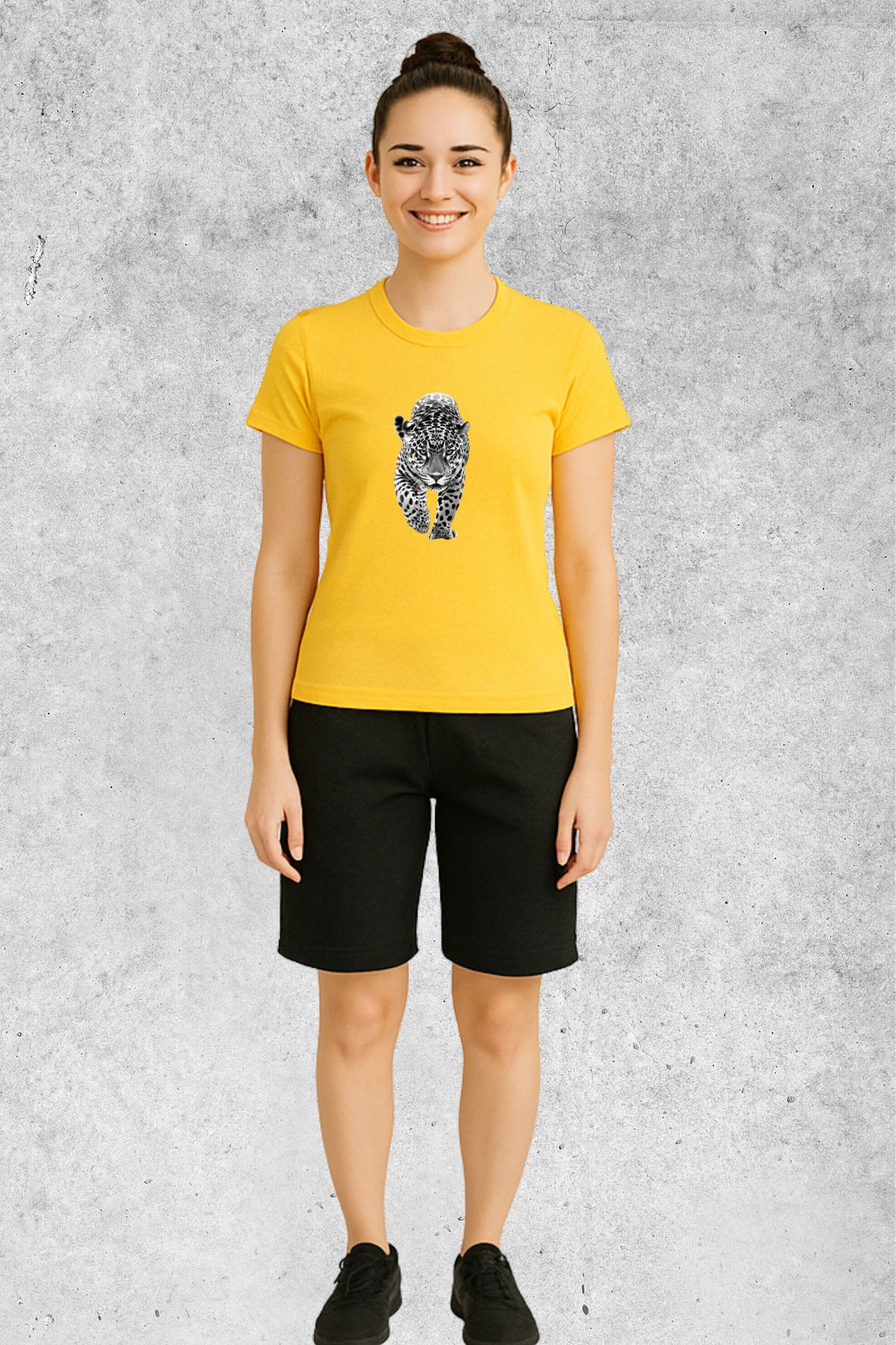 MOLICO BASİC unisex sıfır yaka kısa kollu LEOPAR baskılı TSHİRT