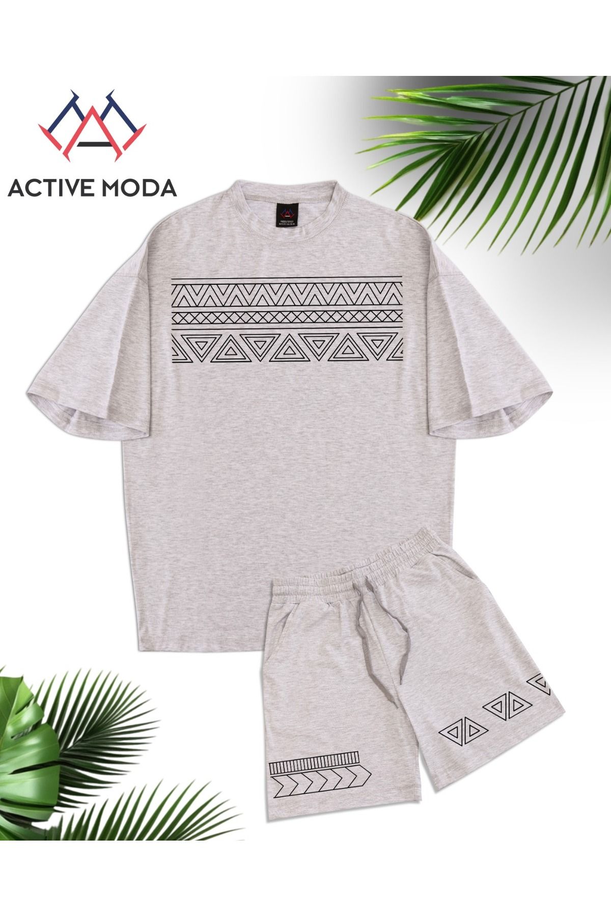 ACTIVE MODA - ERKEK KISA KOLLU TSHIRT - ŞORT TAKIMI PAMUKLU OVERSİZE