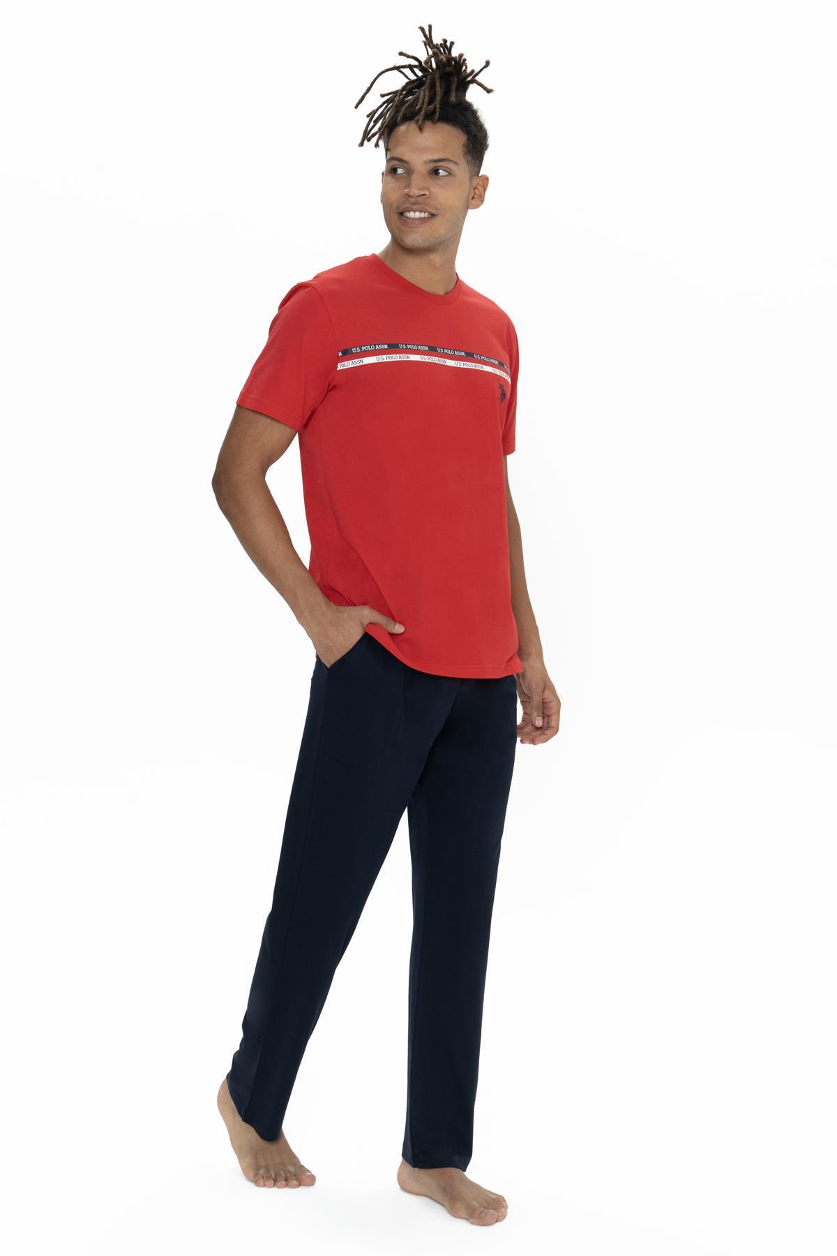 یو اس پولو ست لباس خواب مردانه یقه گرد یو اس پولو، راسته، جیب دار، آستین کوتاه