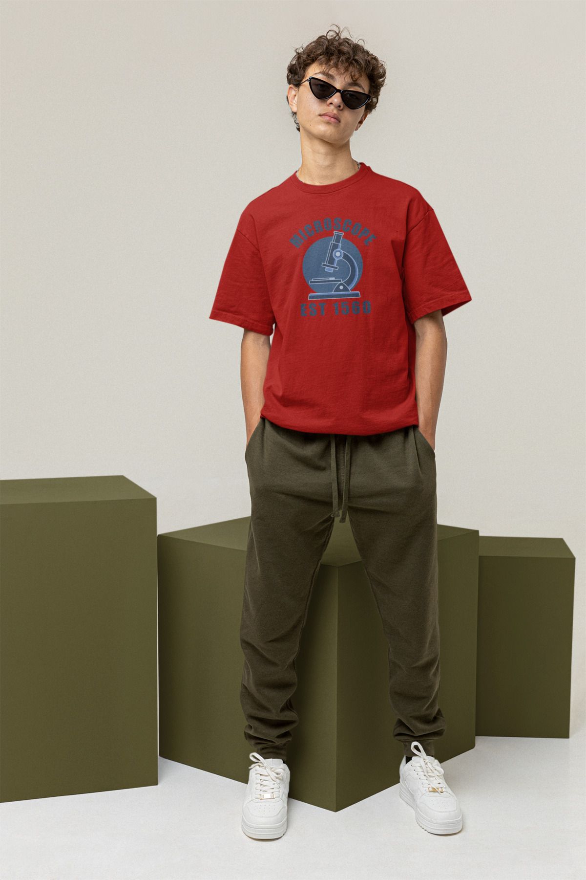 Uniquetex NUBENSE / MİKPA-06 - Oversize Unisex Mikroskop Baskılı Bordo Bisiklet Yaka T-shirt (Bilim Tişört)