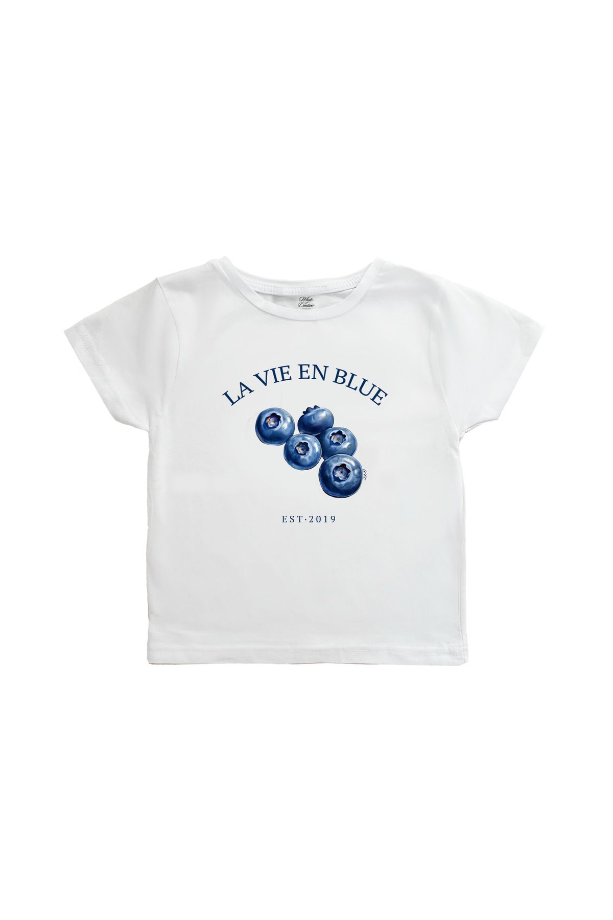 WHITE OF CREATIVE Blueberry Baby Tee Crop Top